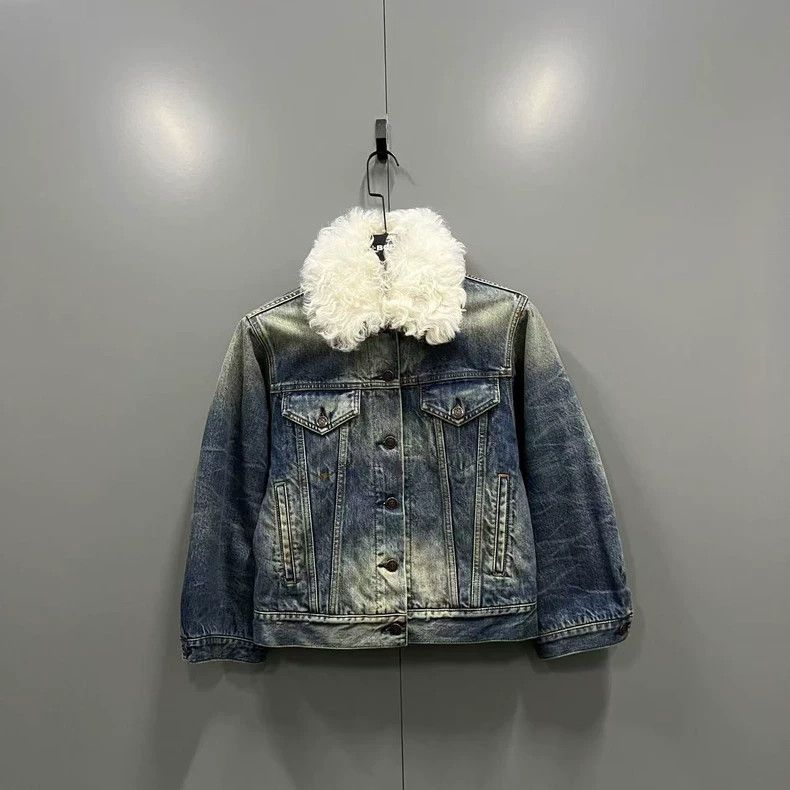 Gucci Size 38 Cat head fur collar denim jacket 2503-Nextar