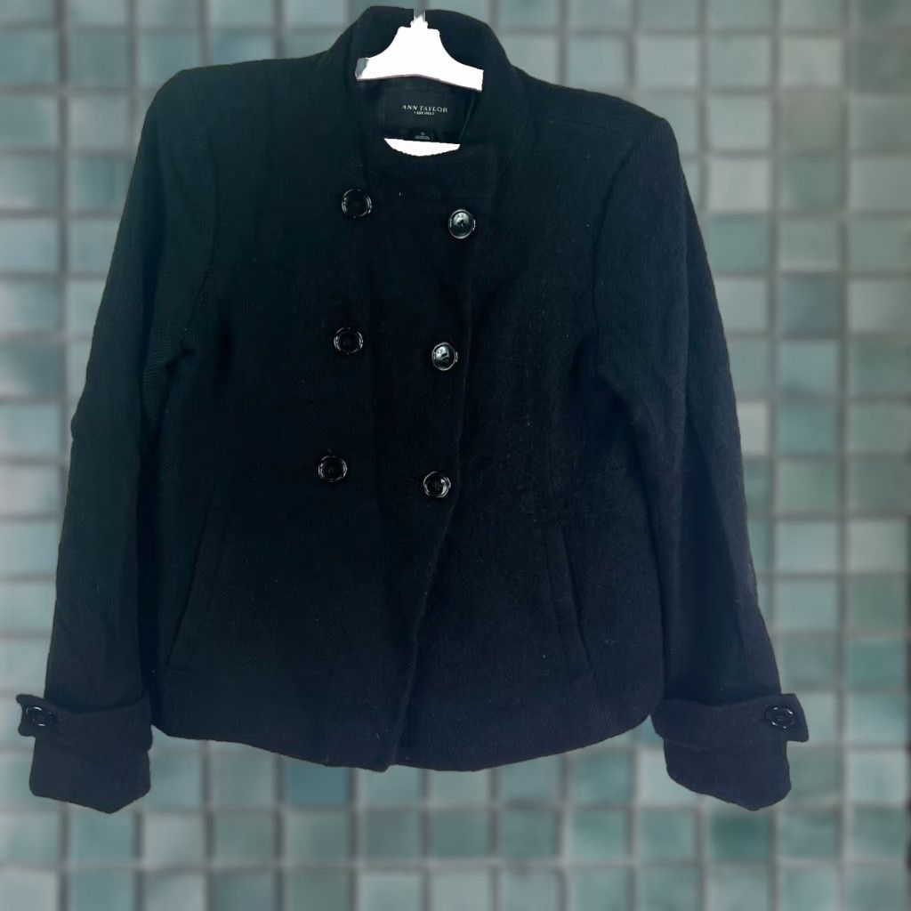 Anne Klein VINTAGE Anne Klein Pea Coat Women S Black 100% Wool Button Closure Collared Lined Pockets Short Jacket Women Size S / US 4 / IT 40 - 1 Thumbnail