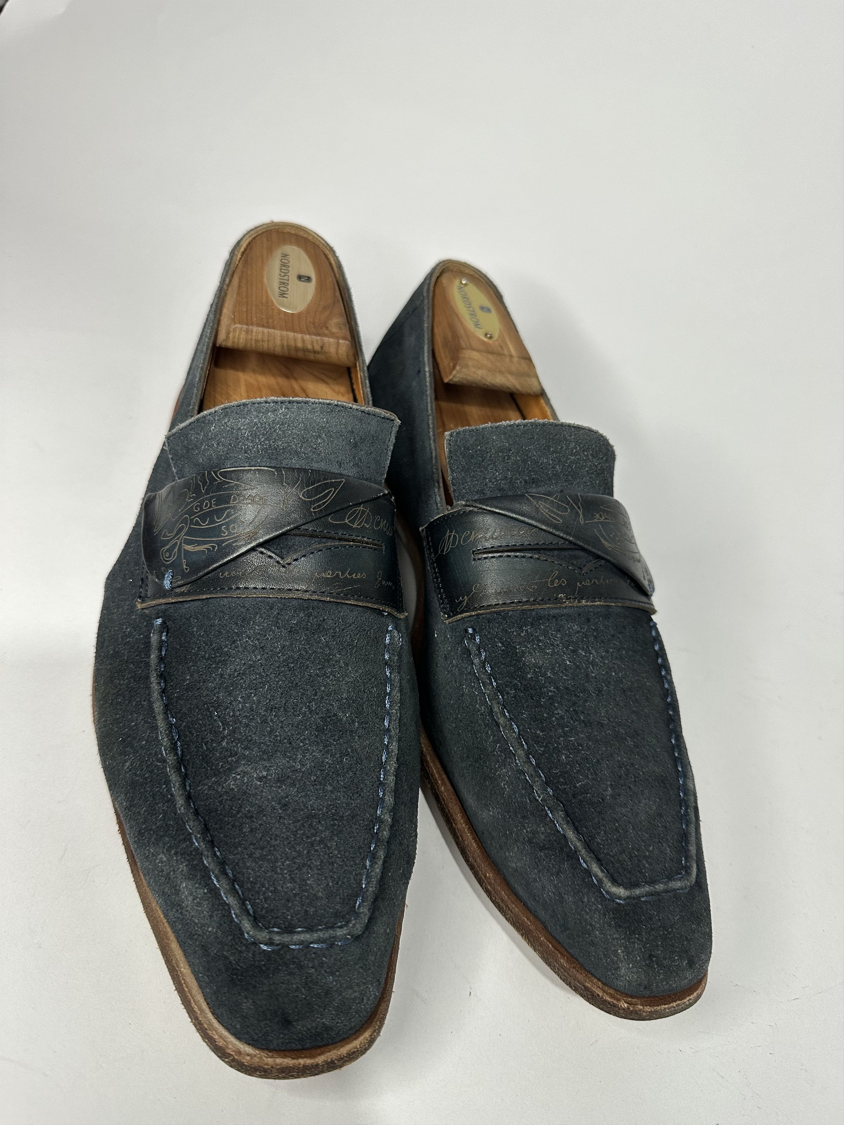 Berluti Berluti Lorenzo Scritto Blue Suede Trimmed Loafers Size US 8.5 / EU 41-42 - 2 Thumbnail