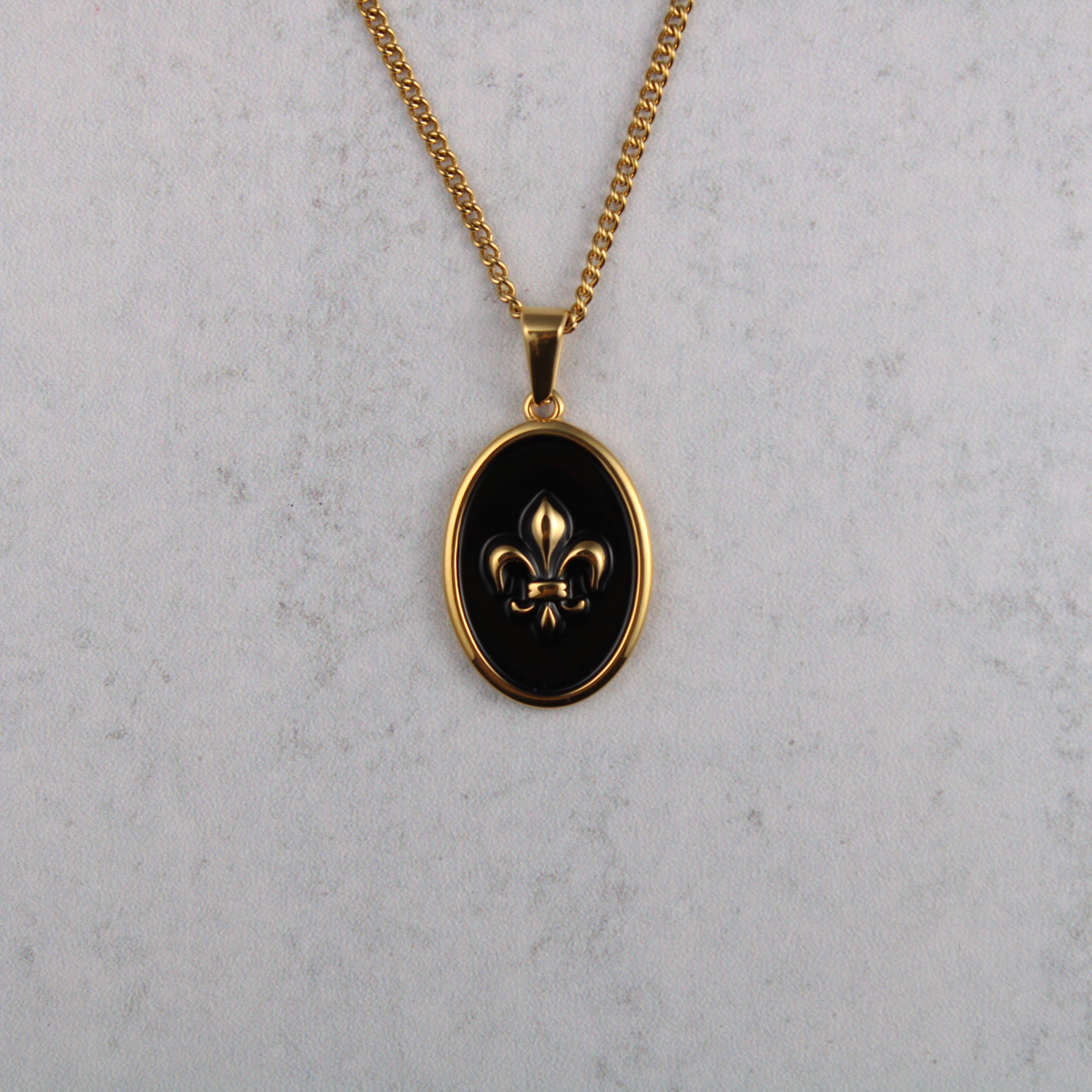 Jewelry Gold Enamel Fleur De Lis Pendant Chain Necklace Size ONE SIZE - 3 Thumbnail