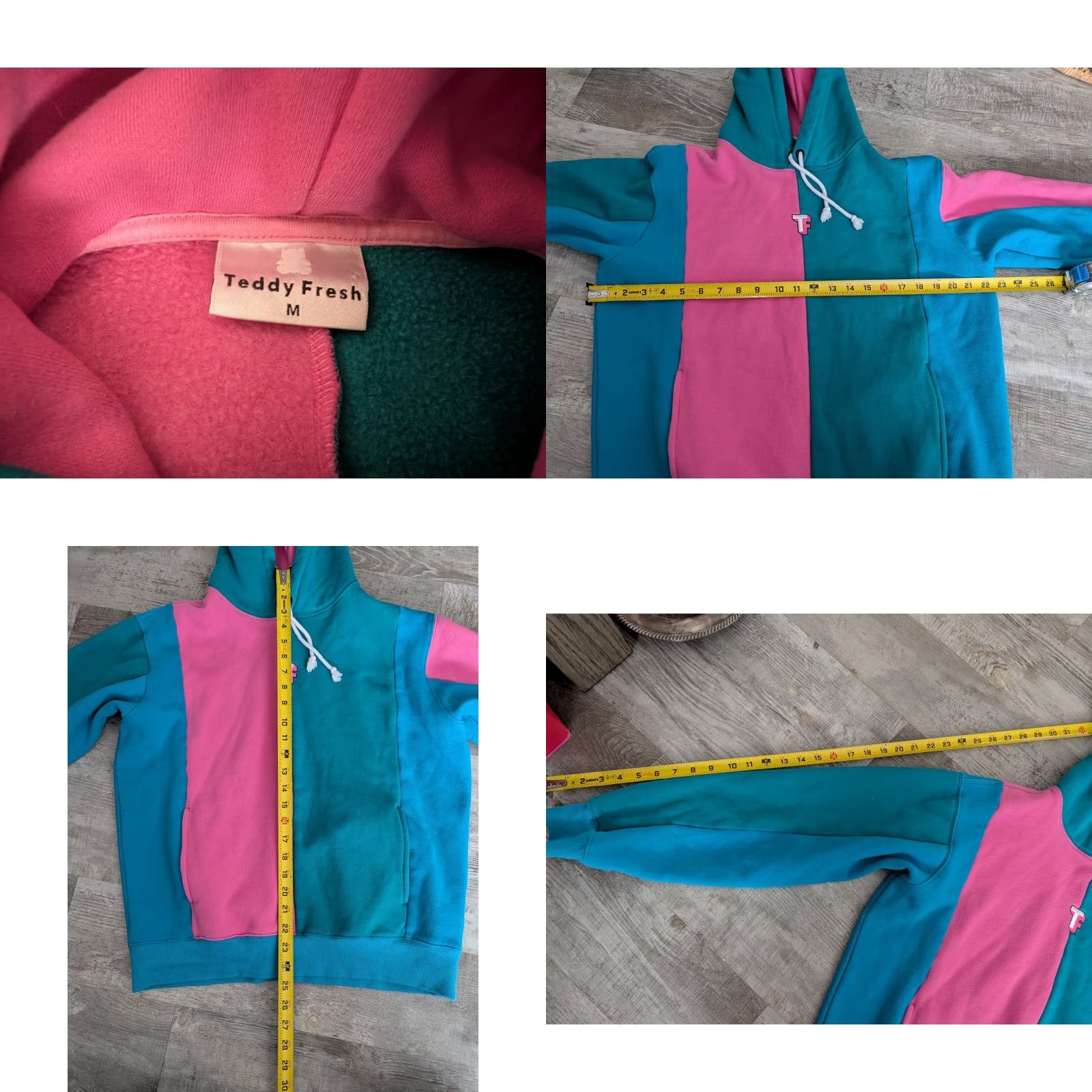 Teddy Fresh Teddy Fresh Hoodie Colorblock Teal Blue Pink Women's M EUC Hooded Sweatshirt Casual Travel Size M / US 6-8 / IT 42-44 - 8 Thumbnail