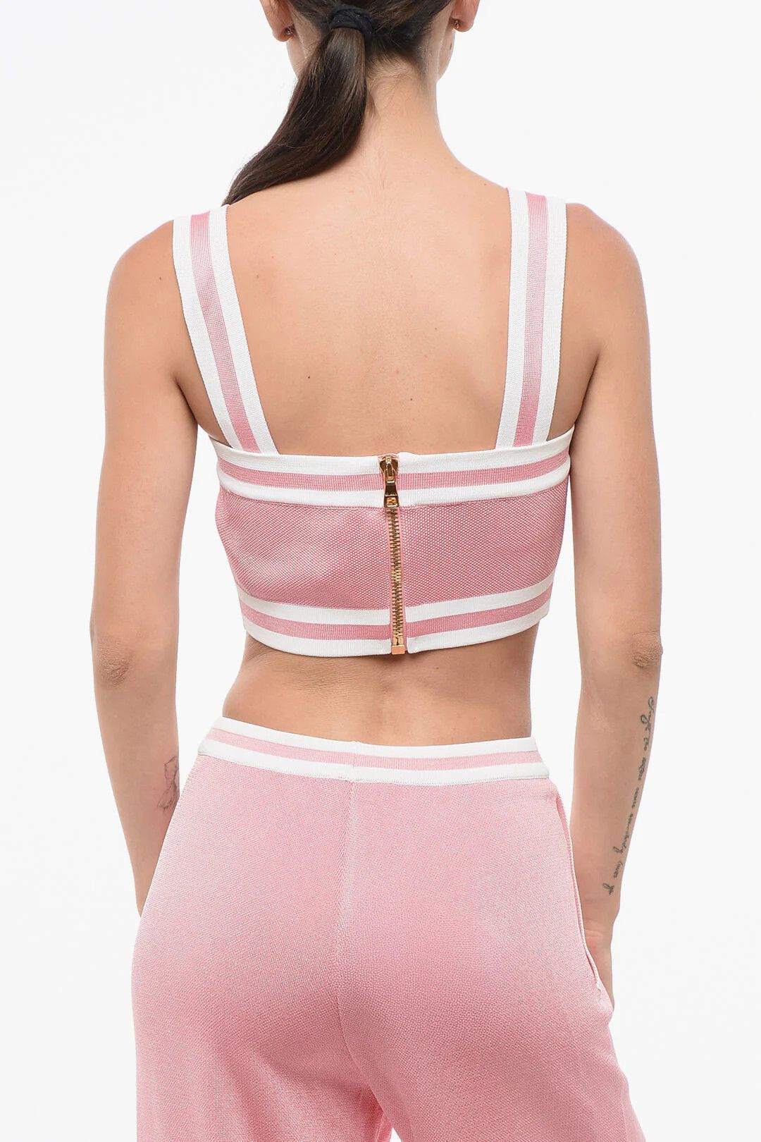 Balmain og1mm0326 Knit Crop Top in Pink Size M / US 6-8 / IT 42-44 - 2 Thumbnail