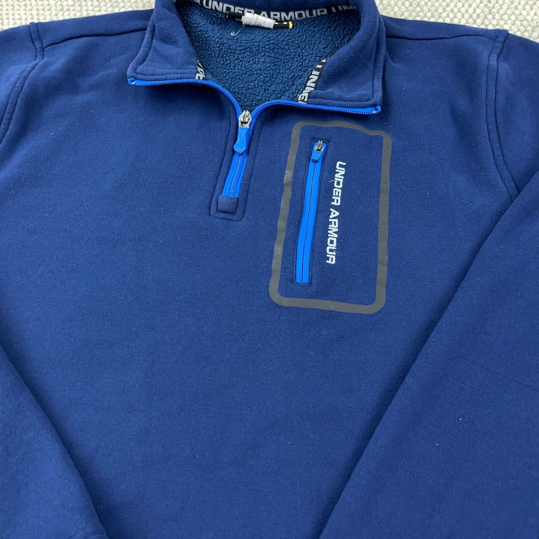 Under Armour Under Armour Sweatshirt Men L Blue Pullover 1/4 Zip Mock Neck Fleece Lined Performance/Activity All Seasons Regular Size Type: Regular Size US L / EU 52-54 / 3 - 5 Thumbnail