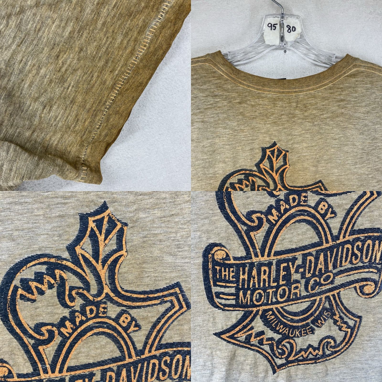 Harley Davidson VINTAGE Harley-Davidson T Shirt Mens 2XL Beige Short Sleeve Crew Neck Embroidered Logo Geometric Breathable Lightweight Retro Rustic Look Size US XXL / EU 58 / 5 - 9 Thumbnail
