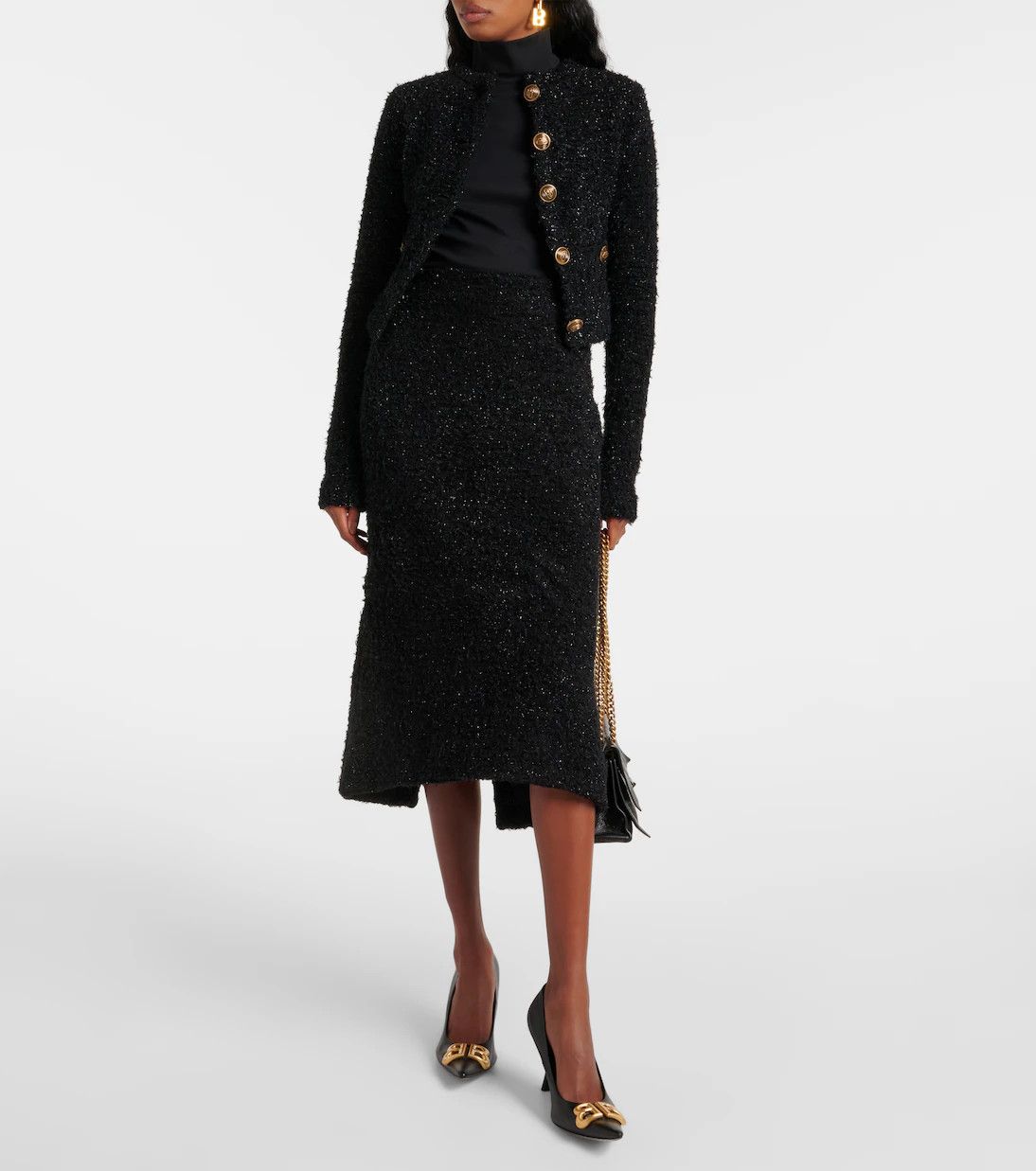 Balenciaga o1y0625 Midi Skirt in Black Size 26" / US 2 / IT 38 - 5 Thumbnail