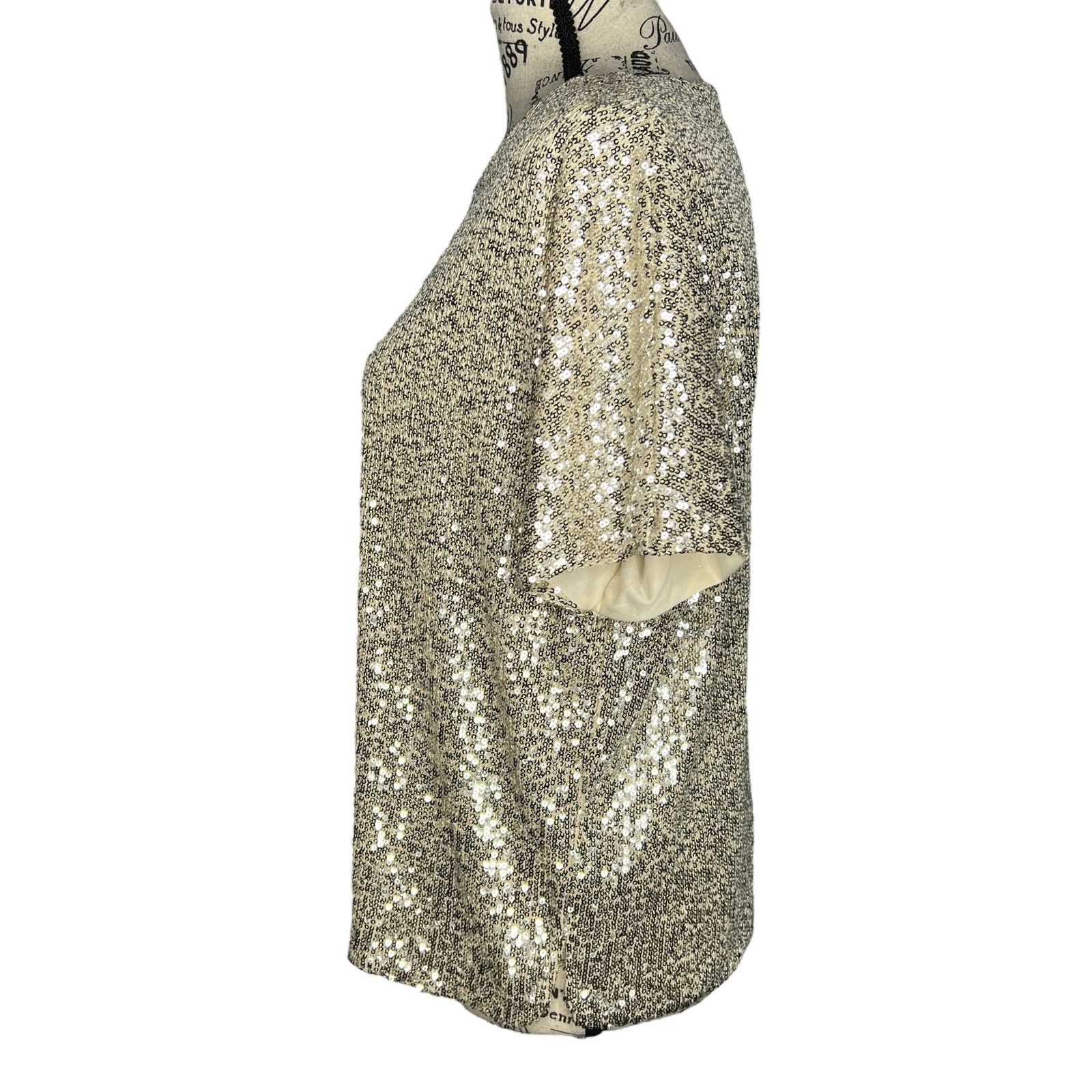 H&M Sparkly Straight Cut Sequined Mesh Short Sleeve Top Blouse Size S / US 4 / IT 40 - 3 Thumbnail