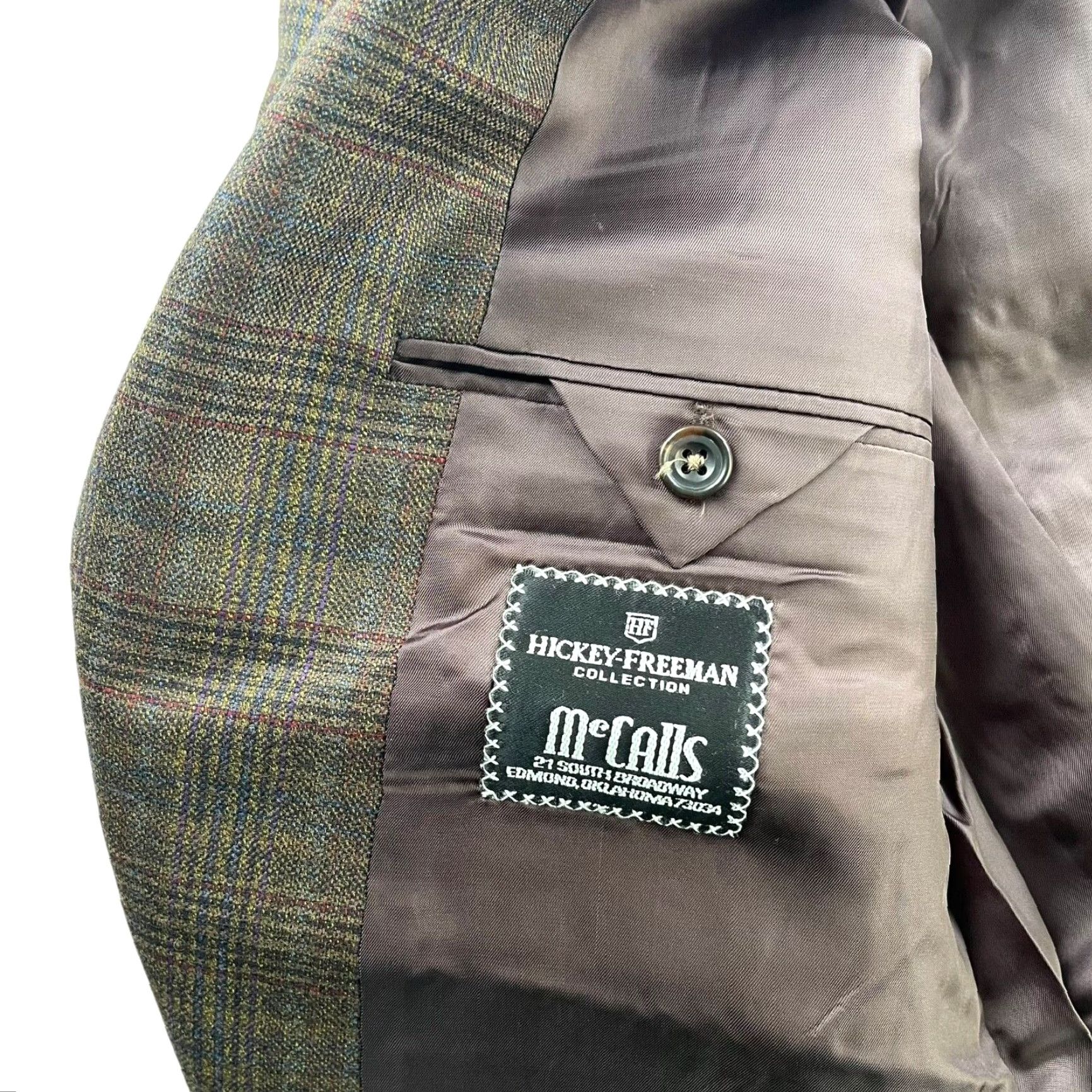 Vintage Hickey Freeman Blazer Jacket Wool Blend Plaid 42 Regular Brown Mens Two-Button Notch Lapel Size 42R - 4 Thumbnail