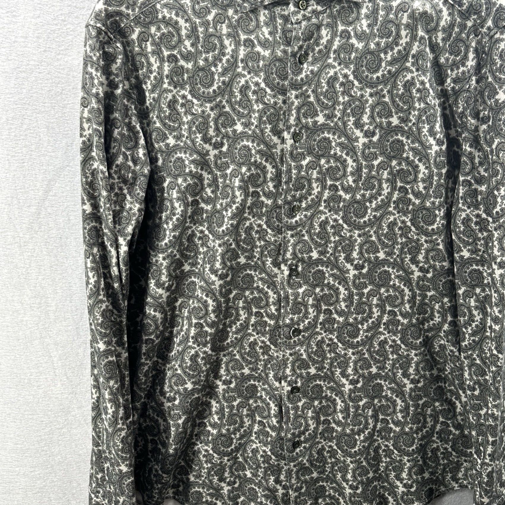 Vintage Knit Shirt Mens Large Green Paisley Jersey Knit Stretch Button-Up Spread Collar Size US L / EU 52-54 / 3 - 5 Thumbnail