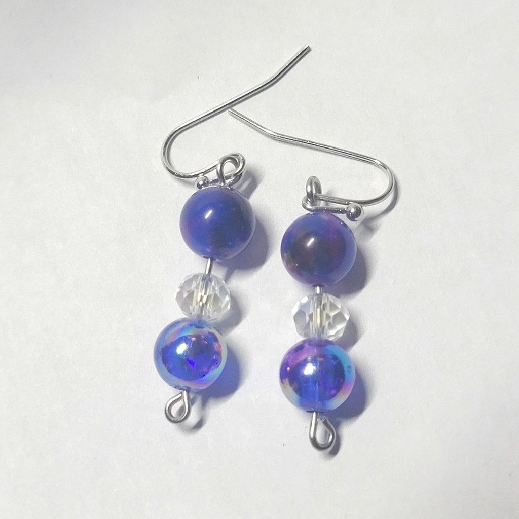 Handmade Natural Crystal Sugilite & Glass Beaded Drop Earrings Size ONE SIZE - 3 Thumbnail