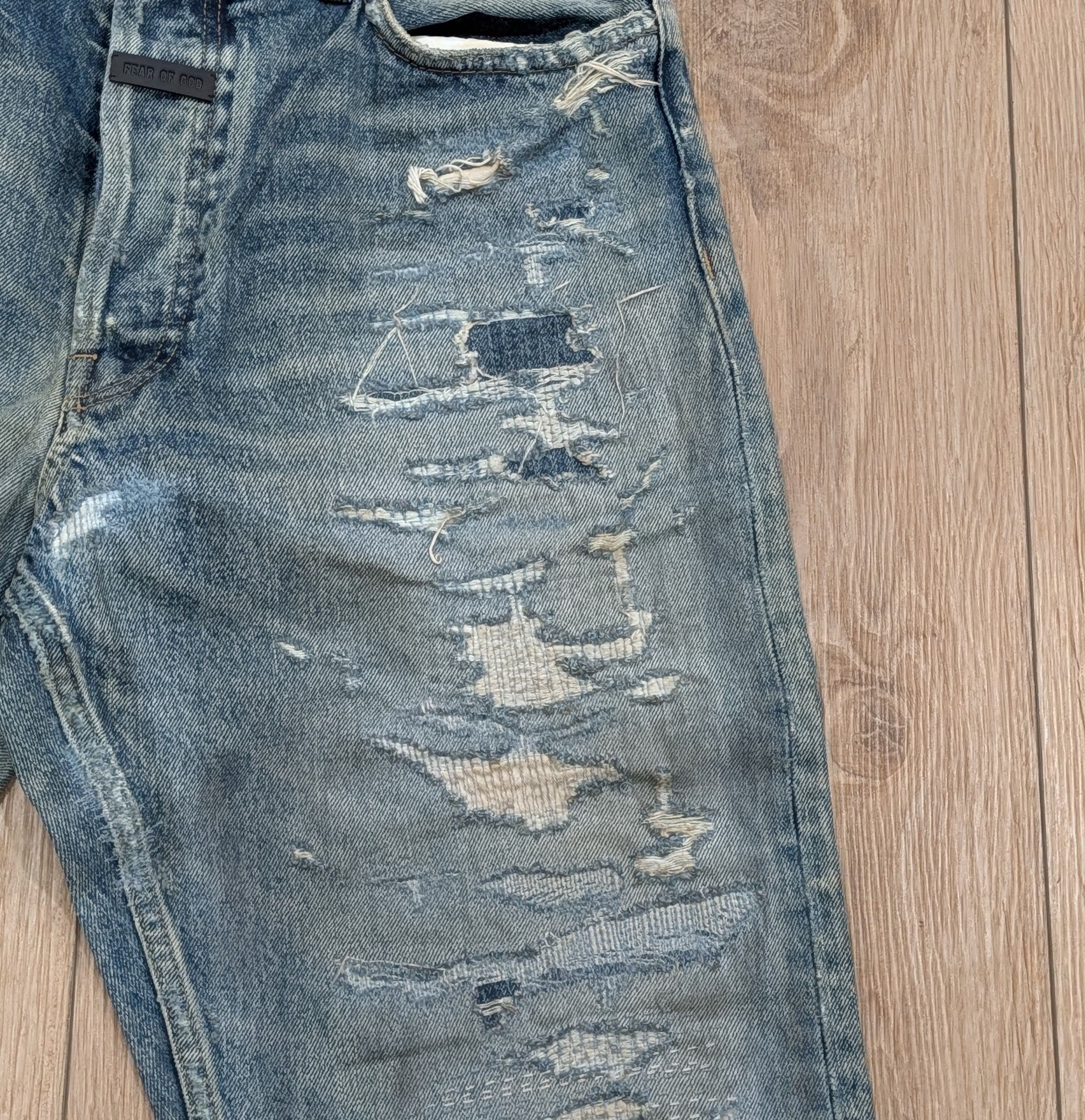 Fear of God FEAR OF GOD Distressed Straight Leg Jeans Vintage Indigo 33 Size US 33 - 4 Thumbnail