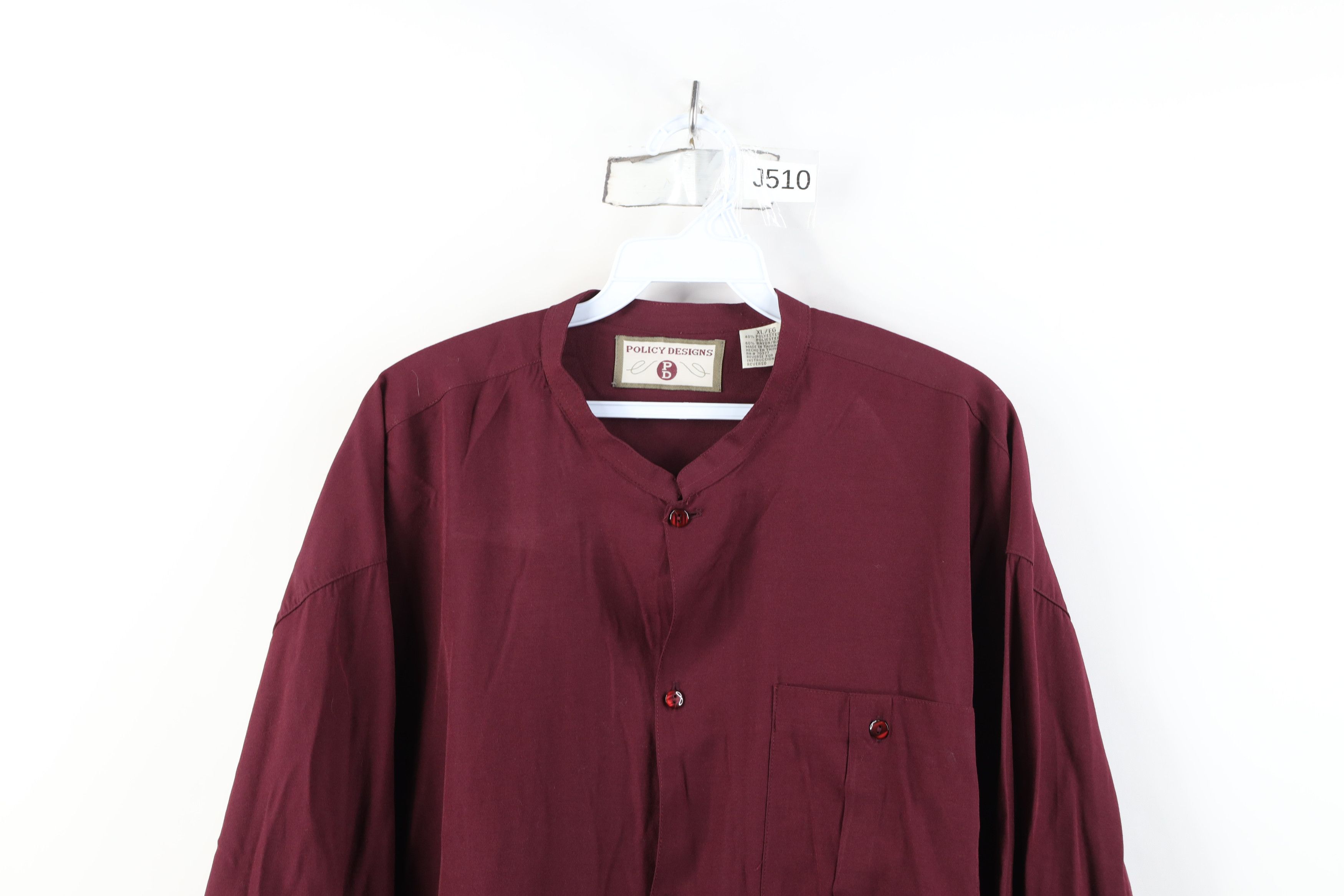 Vintage 90s Streetwear Gabardine Band Collar Button Shirt