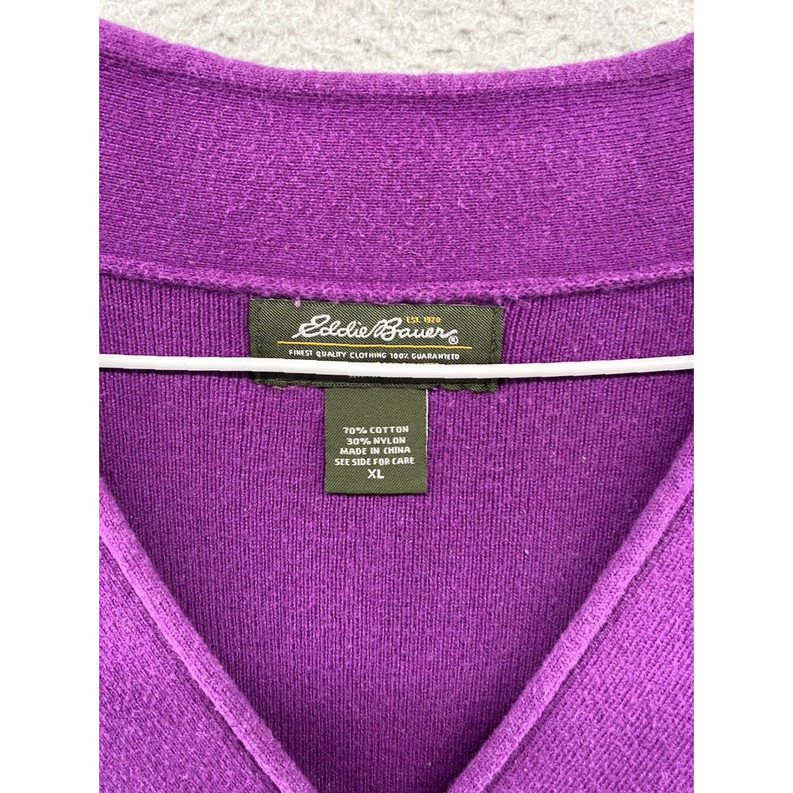 Eddie Bauer Eddie Bauer Cable Knit V Neck Cotton Blend Sweater Women's Purple XL Pullover Knit Wool? No Nylon? (Please ensure accuracy) Size XL / US 12-14 / IT 48-50 - 3 Thumbnail