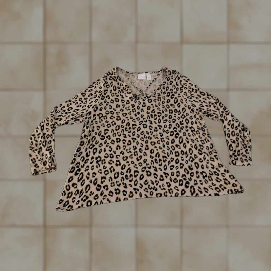 Vintage Chico's Blouse Womens 2 Petite Animal Print Leopard Long Sleeve Lightweight Top Size XS / US 0-2 / IT 36-38 - 1 Thumbnail
