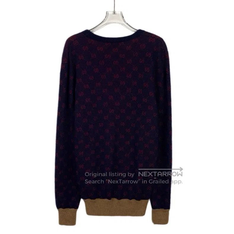 Gucci Gucci Dark blue logo jacquard full-print wool round-neck l Size US S / EU 44-46 / 1 - 2 Thumbnail