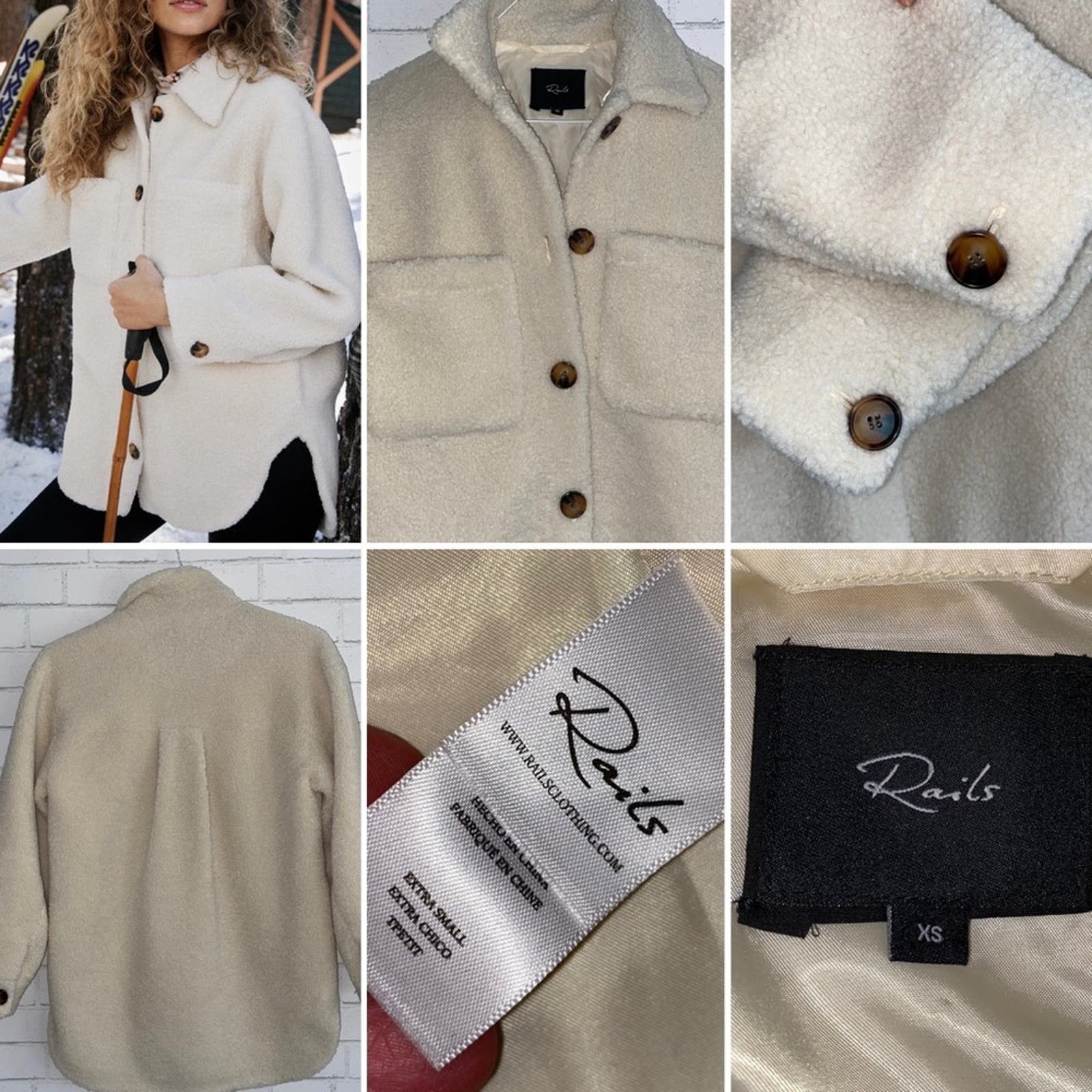 image of Rails $348 Connie Ivory Sherpa Jacket Shirt Shacket Xs NWOT in Cream, Women's