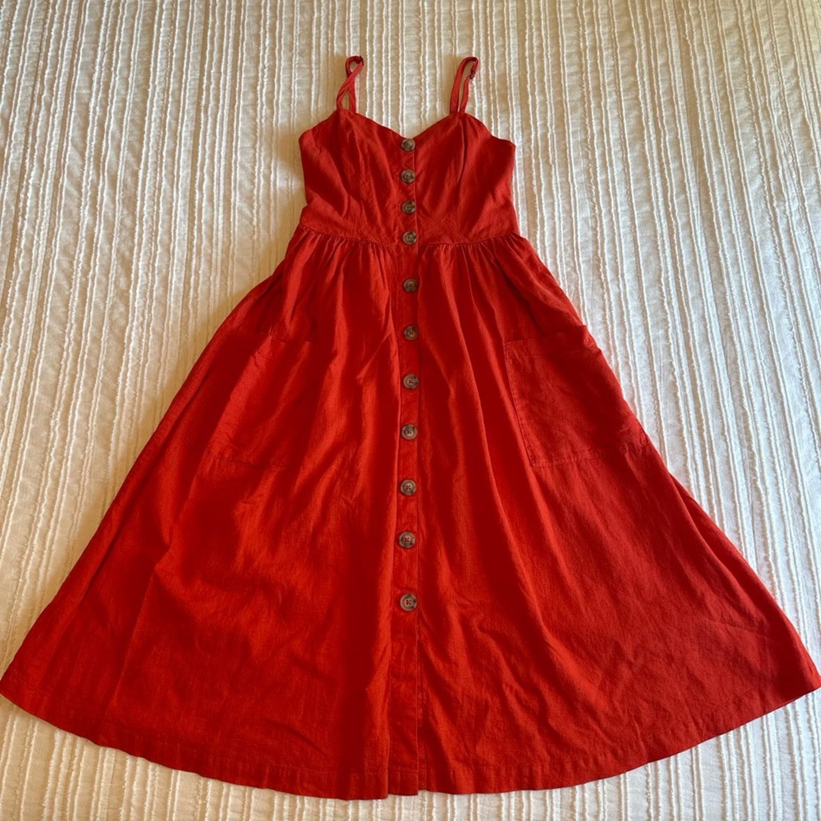 Cooperative Linen Dress Small Coastal Red A Line Midi EUC - trueticket.mx