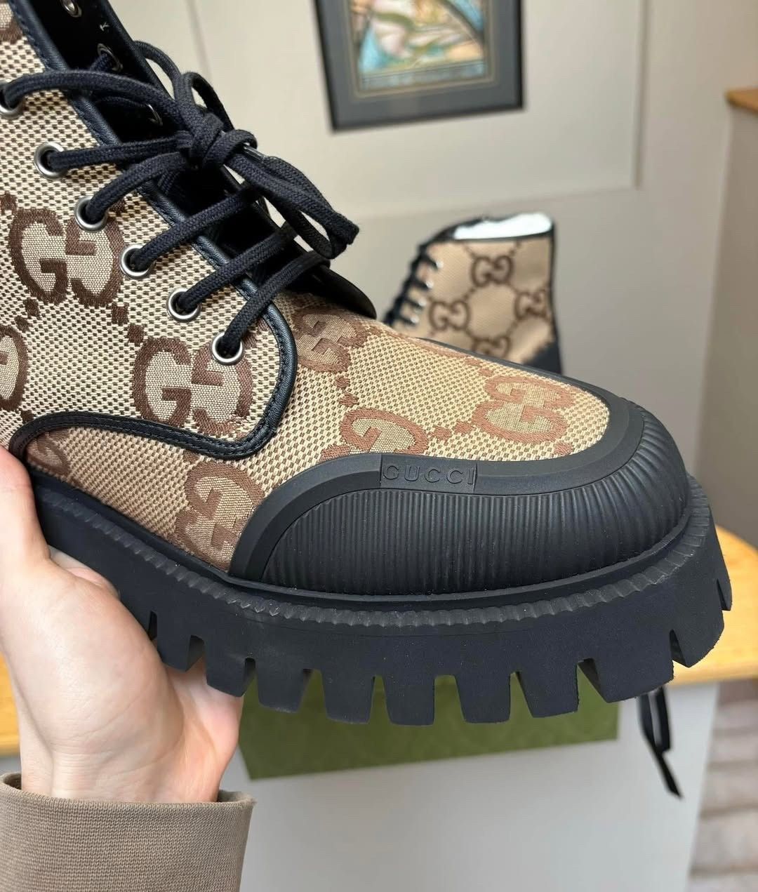 Gucci Gucci Jumbo GG Monogram Maxi Lace Military Boots Size US 11.5 / EU 44-45 - 3 Thumbnail