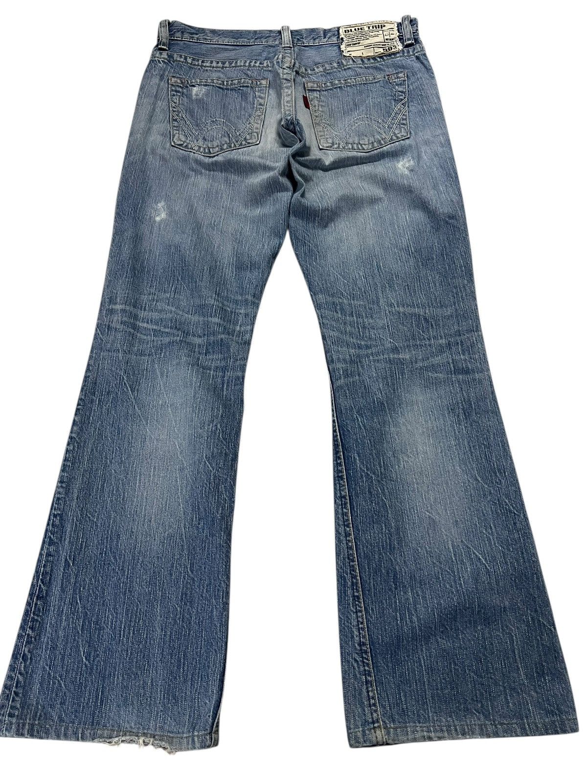 Edwin × Japanese Brand 💥Flare💥Edwin 503 Blue Trip Faded Distressed Jean Size US 30 / EU 46 - 2 Thumbnail