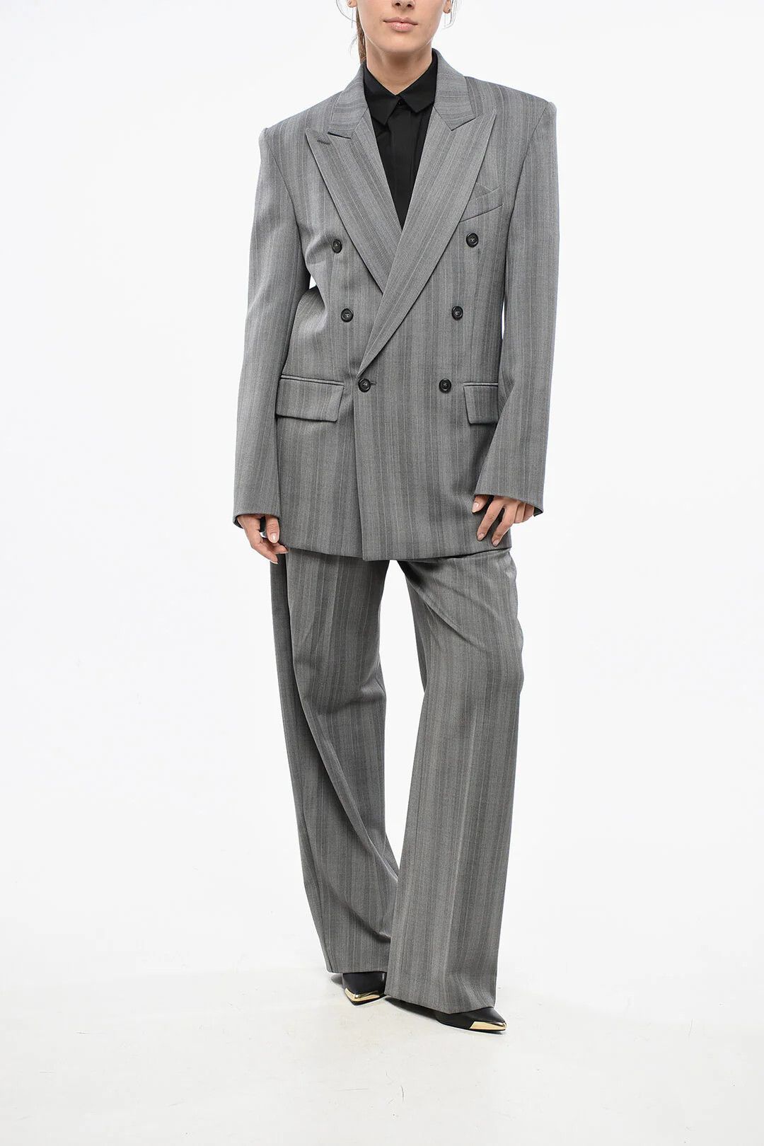 Max Mara og1mm0426 Double-Breasted Blazer in Grey Size M / US 6-8 / IT 42-44 - 4 Thumbnail