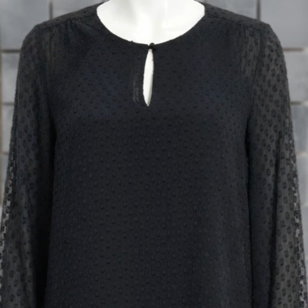 NYDJ NYDJ Shirt Women S Black Sheer Long Sleeve Round Neck Casual/Business/Party Minimalist Fairy Grunge Whimsigoth Witchy Vamp 90s Style Theme Solid Size S / US 4 / IT 40 - 1 Thumbnail