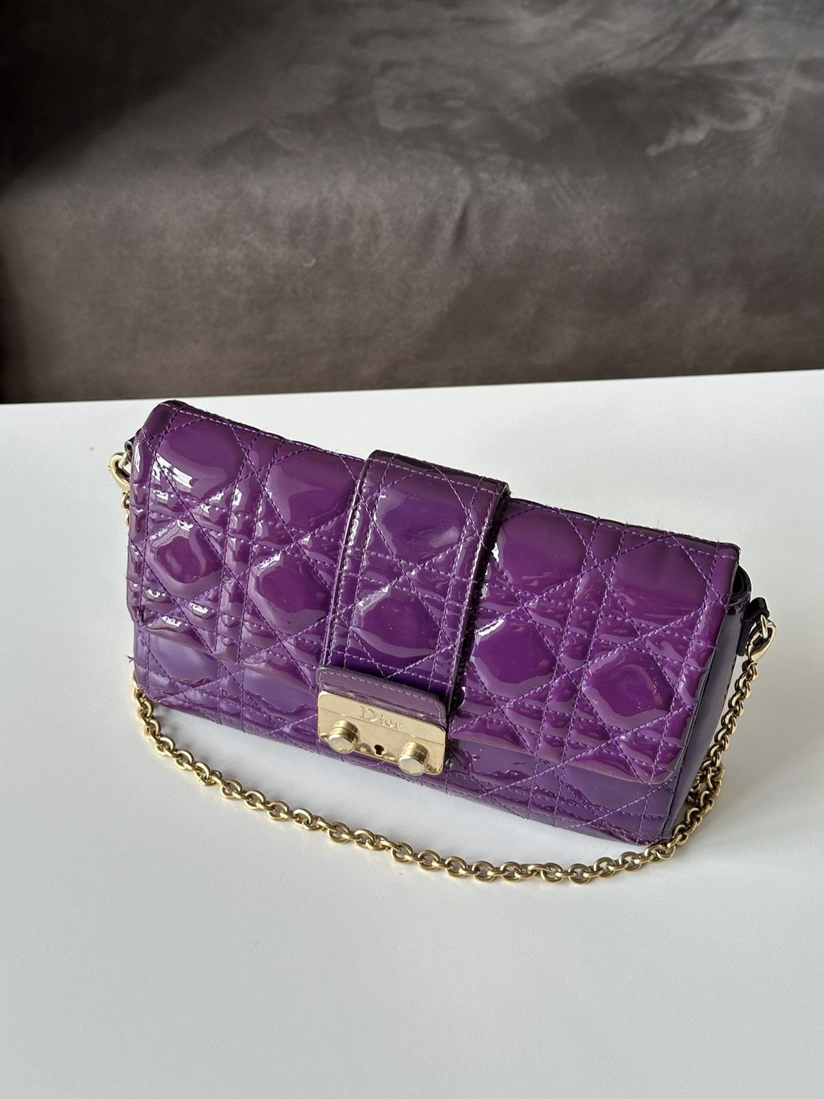Christian Dior Monsieur × Dior × Vintage Dior Cannage Miss Dior Purple Quilted Patent Promenade Pouch Size ONE SIZE - 11 Thumbnail