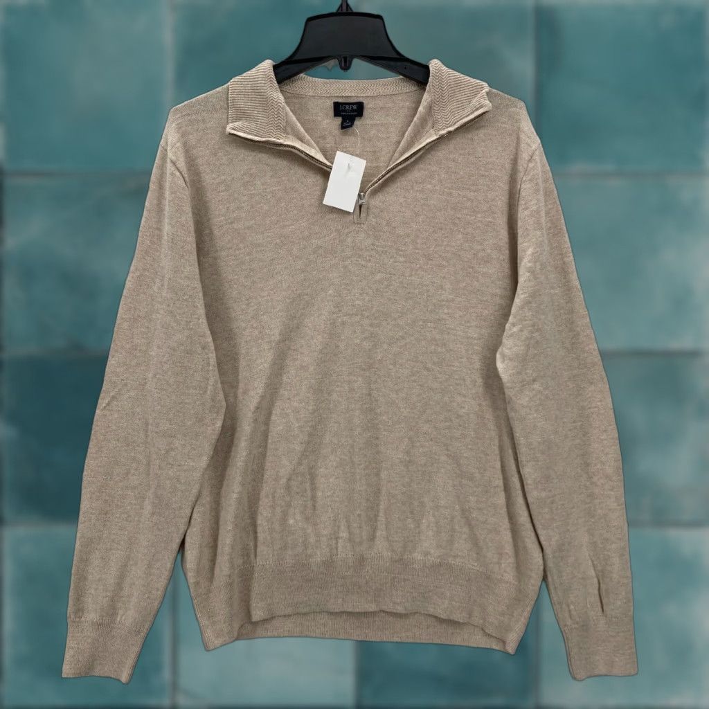 J.Crew J.CREW Raglan Half-Zip Sweater Mens Large Beige Mock Neck Long Sleeve Preppy NWT Size US L / EU 52-54 / 3 - 1 Thumbnail