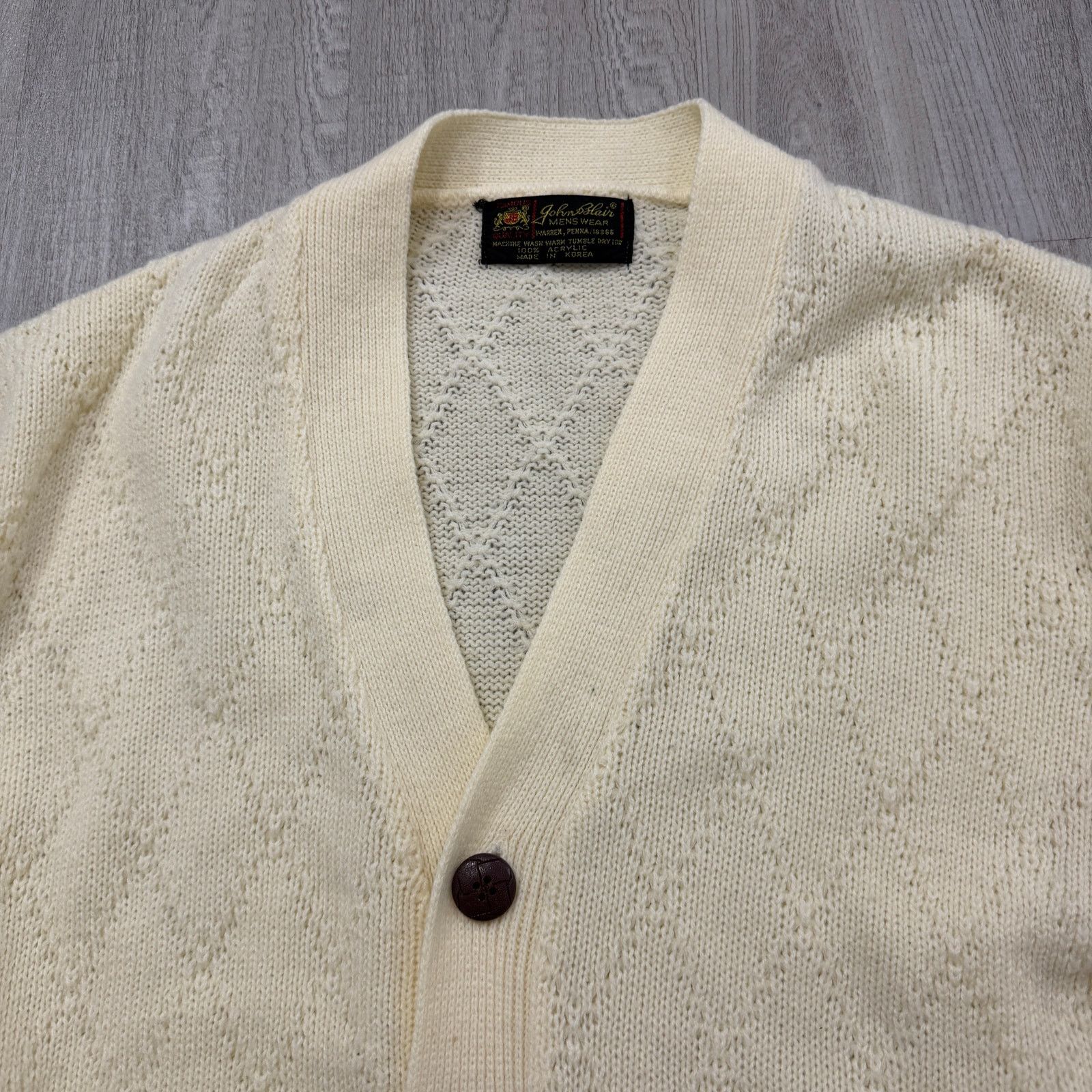 Vintage Vintage John Blair Cardigan Sweater Men's Medium Cream 70s Size US M / EU 48-50 / 2 - 3 Thumbnail