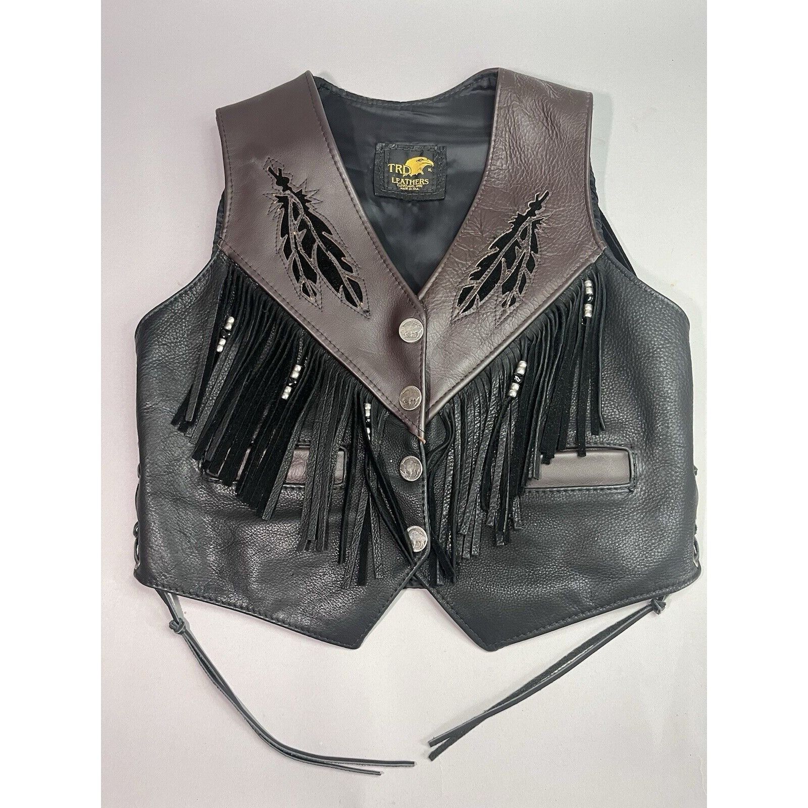 Other TRD Leathers Women's Black Biker Vest Fringe Eagle Inlay Buf Size XL / US 12-14 / IT 48-50 - 1 Thumbnail