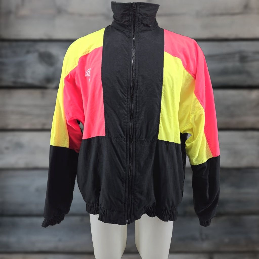 Umbro VINTAGE Umbro Windbreaker Jacket MENS XL 80s 90s Neon Surf Soccer Nylon Black Vintage: Yes Size US XL / EU 56 / 4 - 1 Thumbnail