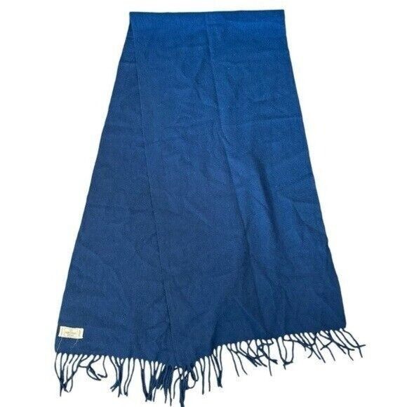 Vintage Valentino Boutique Blue Wool Scarf with Fringe