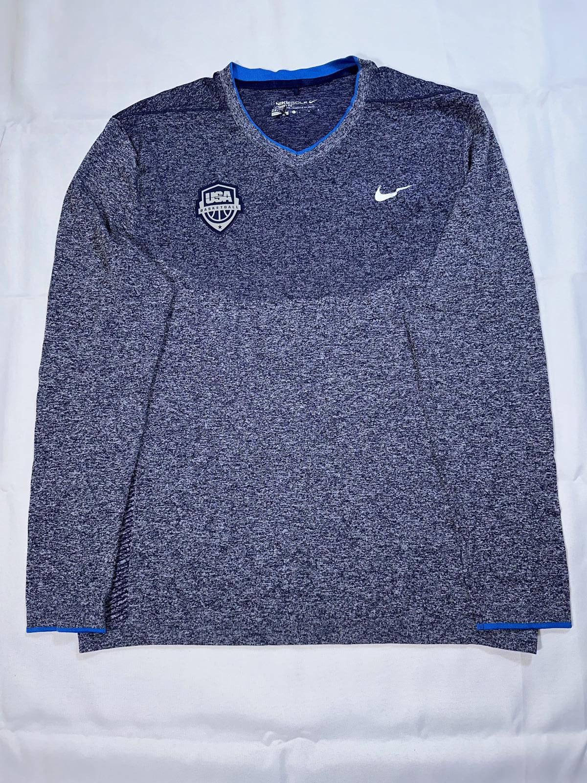 Nike Nike Men’s Golf Dri-Fit Olympic USA Knit V-Neck Long Sleeve Shirt Gray Blue Size US L / EU 52-54 / 3 - 1 Thumbnail