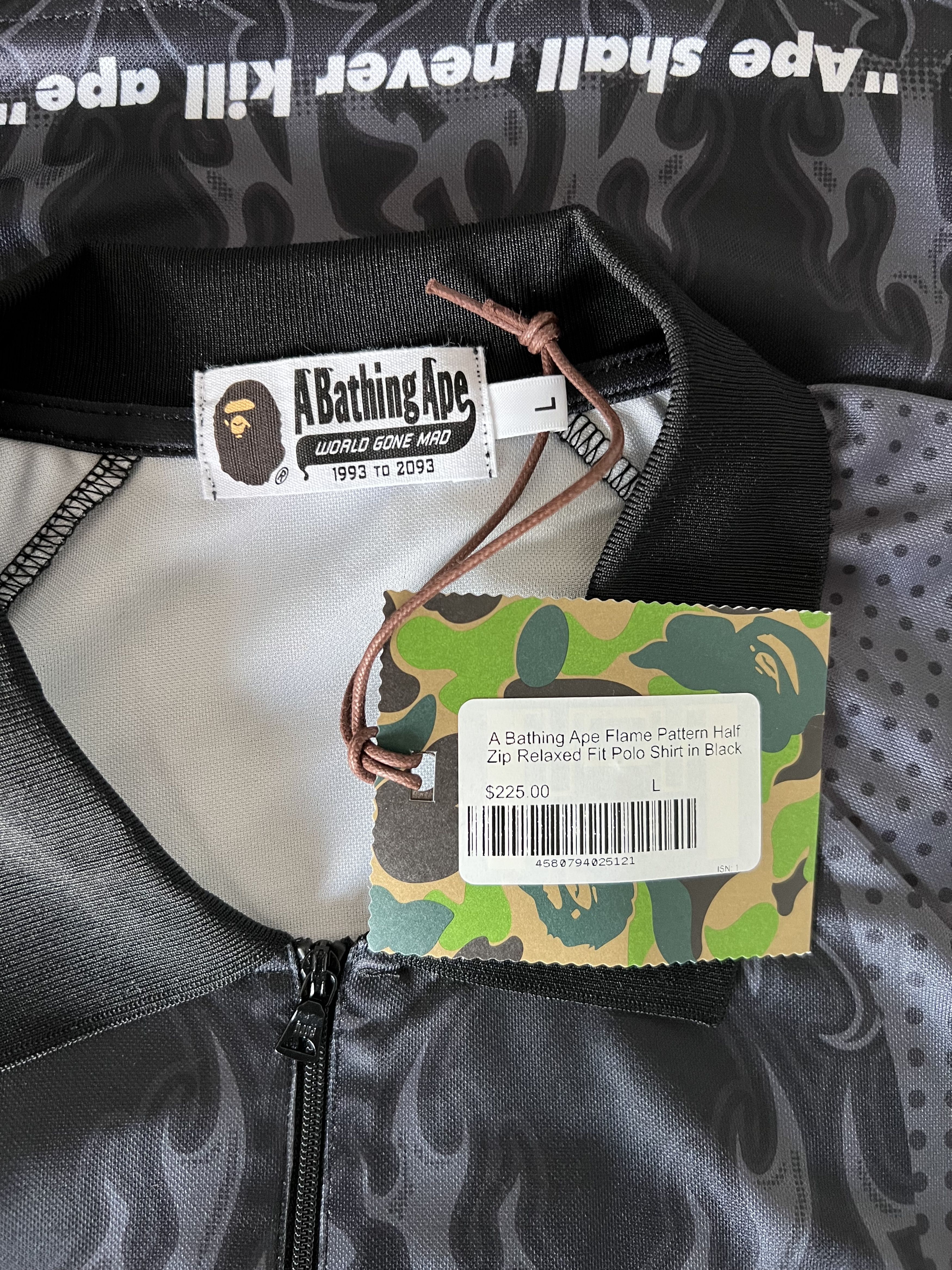 Bape Bape Flame Pattern Overall Half Zip Polo Jersey in Black Size US L / EU 52-54 / 3 - 9 Thumbnail
