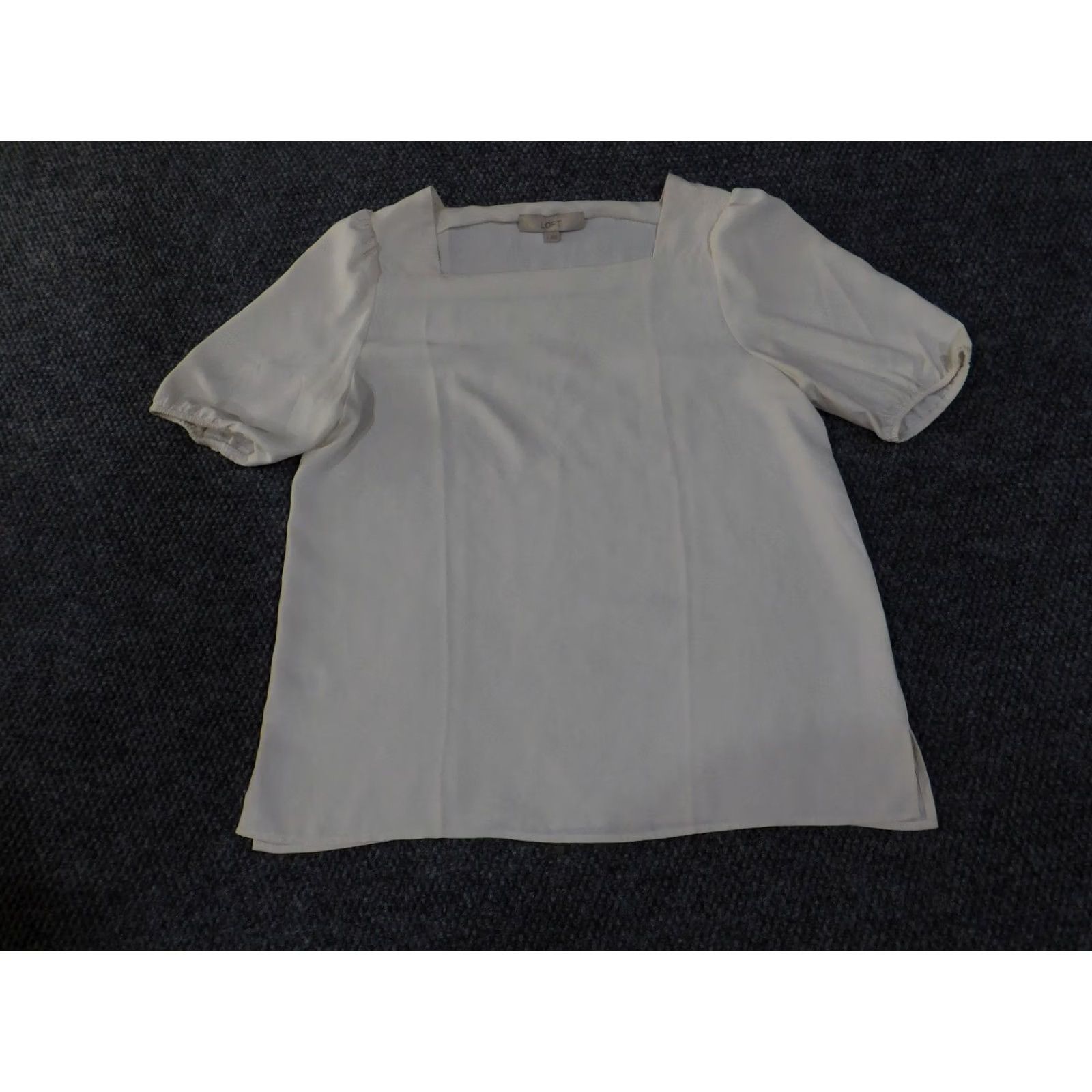 Loft LOFT Blouse White Short Sleeve Square Neck Womens M Shirt Casual Classic Lightweight Cap Sleeve Regular Pattern: Solid Size M / US 6-8 / IT 42-44 - 2 Thumbnail