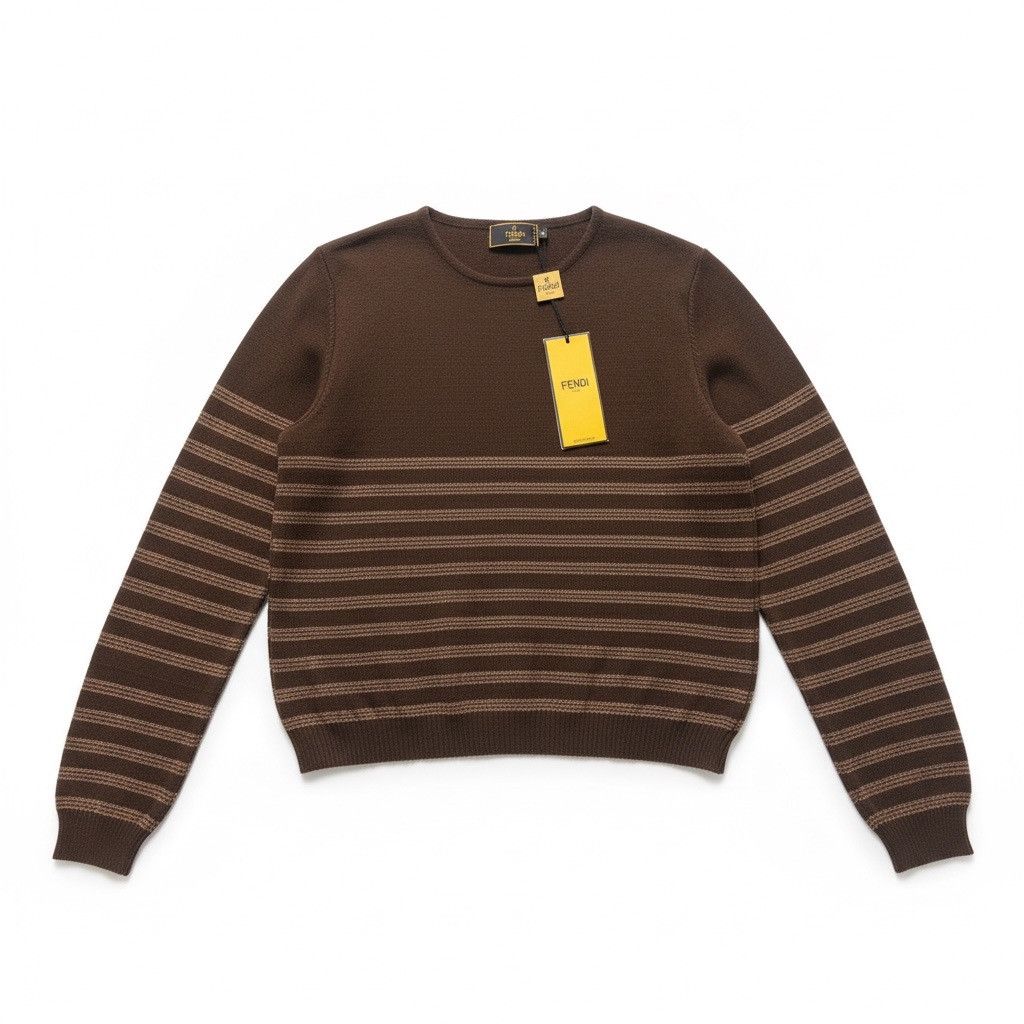 Fendi NWT Fendi Maglia Brown Merino Wool Striped Sweater Sz IT 44 Size M / US 6-8 / IT 42-44 - 2 Thumbnail