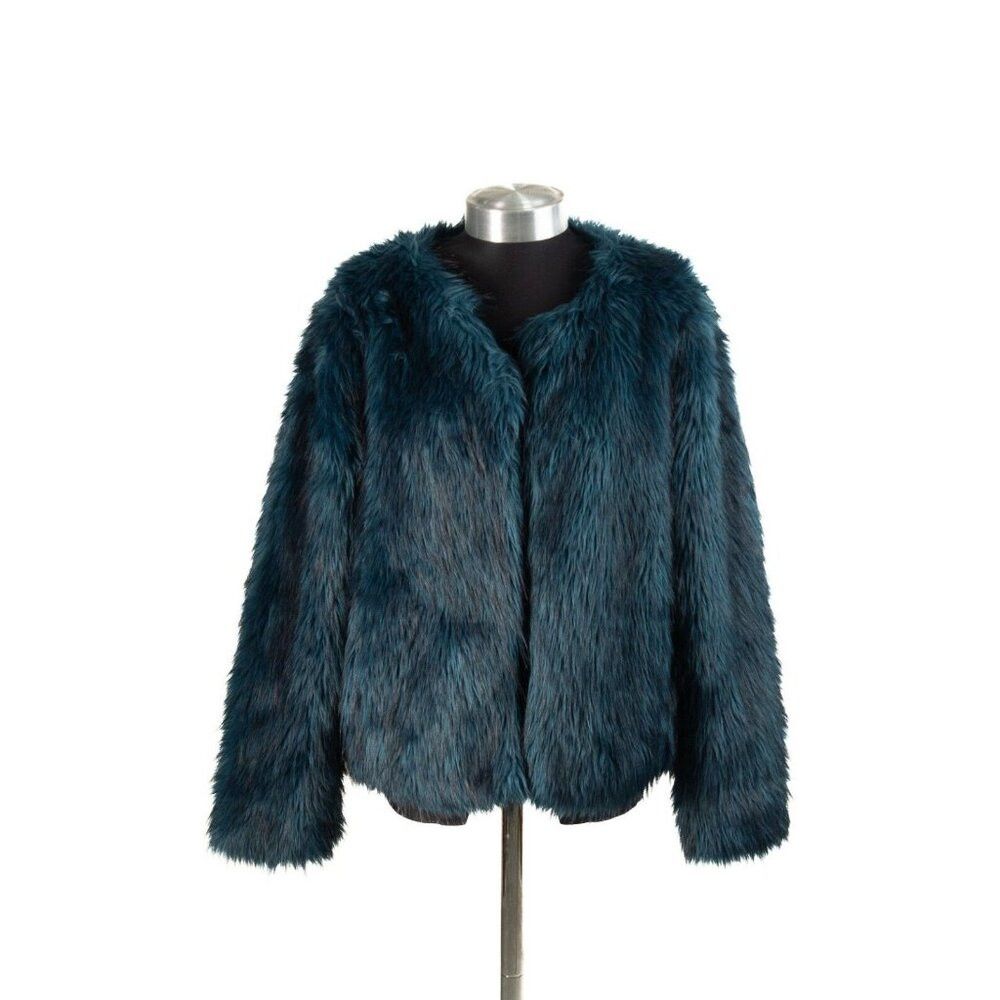 Other MODA International Faux Fur Jacket Rare Blue Pockets Size L Size M / US 6-8 / IT 42-44 - 1 Thumbnail
