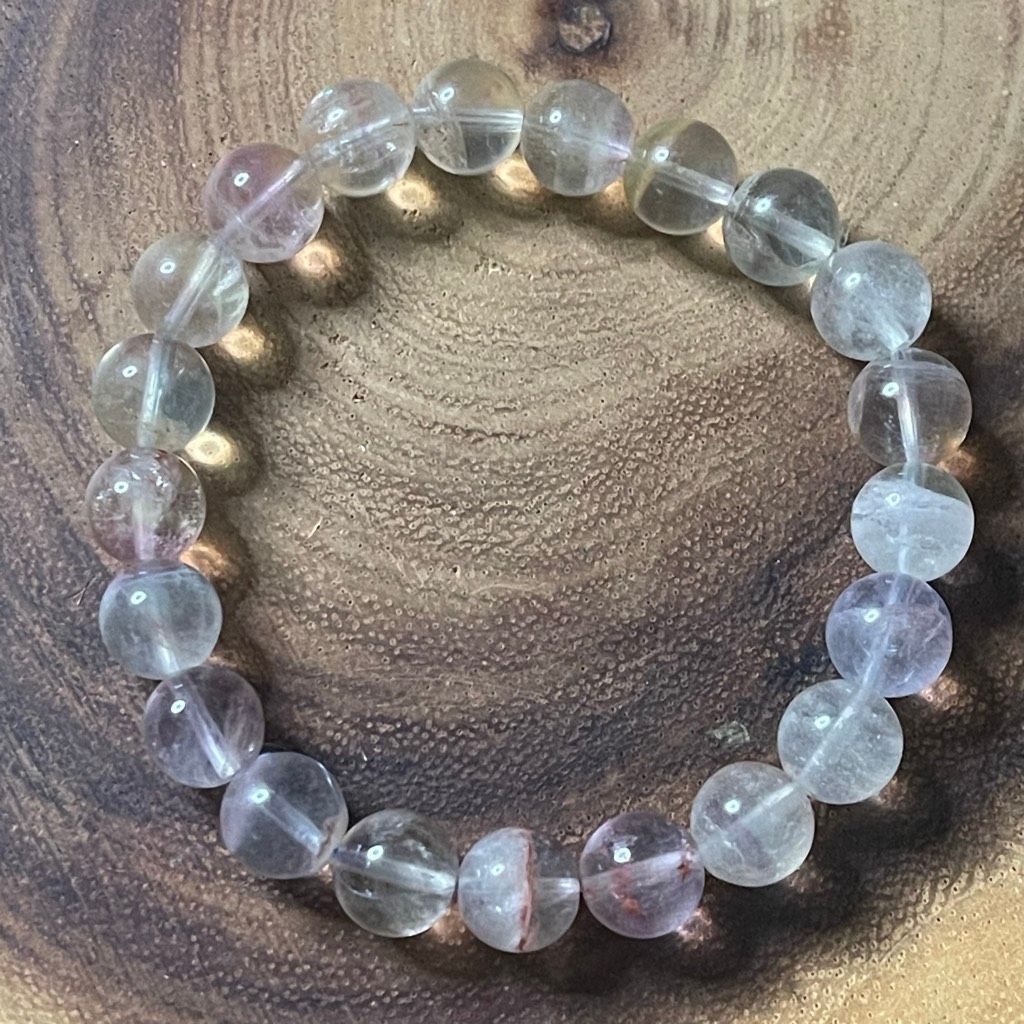 Other Candy Fluorite bracelet striped layers light rainbow colors stretch 9mm 7.5” natural crystal Size ONE SIZE - 6 Thumbnail