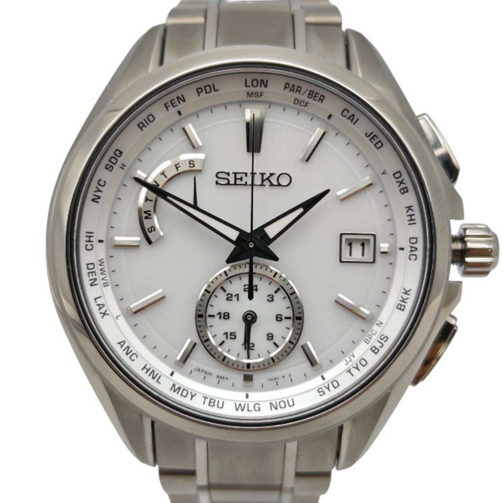 image of Seiko Brightz Solar Men's Radio-Controlled Wristwatch Saga283 (8B63-0Av0) in White