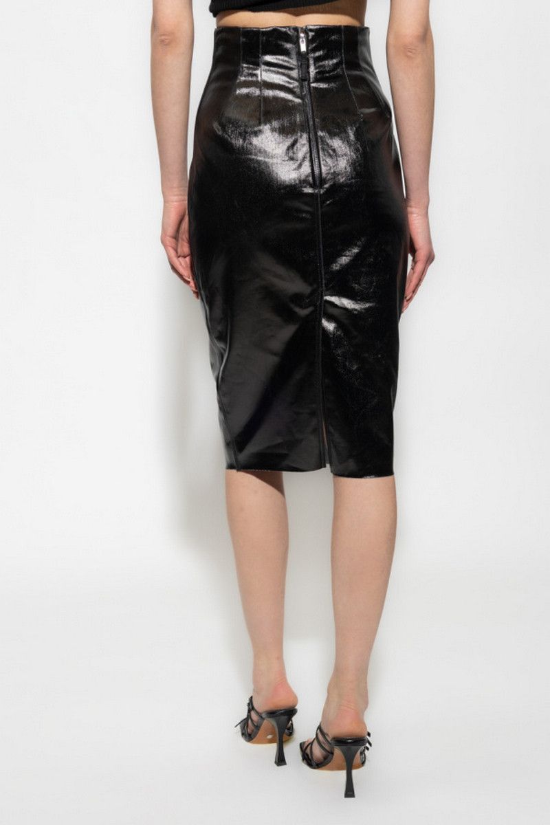 RICK OWENS Knee Al Pillar black pleated coated denim skirt