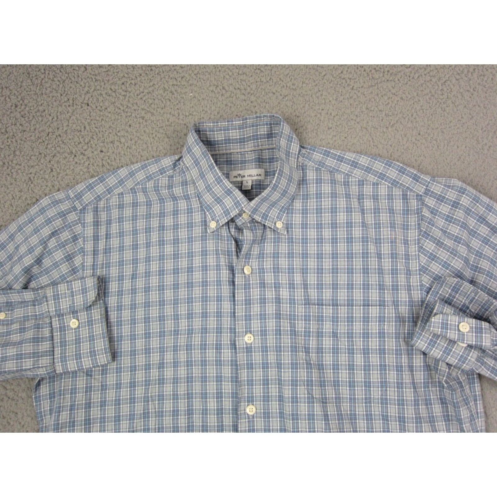 Peter Millar Peter Millar Shirt Men Large Blue Check Cotton Button-Down Shirt Size US L / EU 52-54 / 3 - 2 Thumbnail