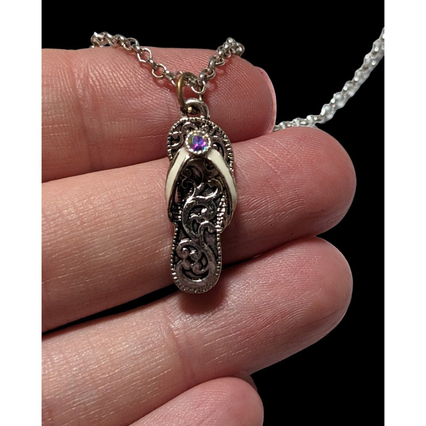 Other Silver Rhinestone Sandal Necklace Size ONE SIZE - 2 Thumbnail