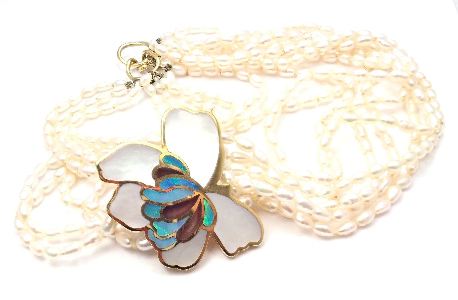 18k Yellow Gold Inlaid Mother Of Pearl Flower Necklace