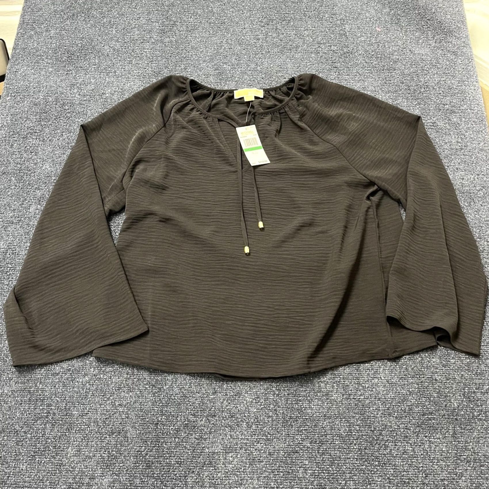 Michael Kors Michael Kors Womens Large Black Shirt Tie Neck Top 05S40U5000 Size L / US 10 / IT 46 - 2 Thumbnail