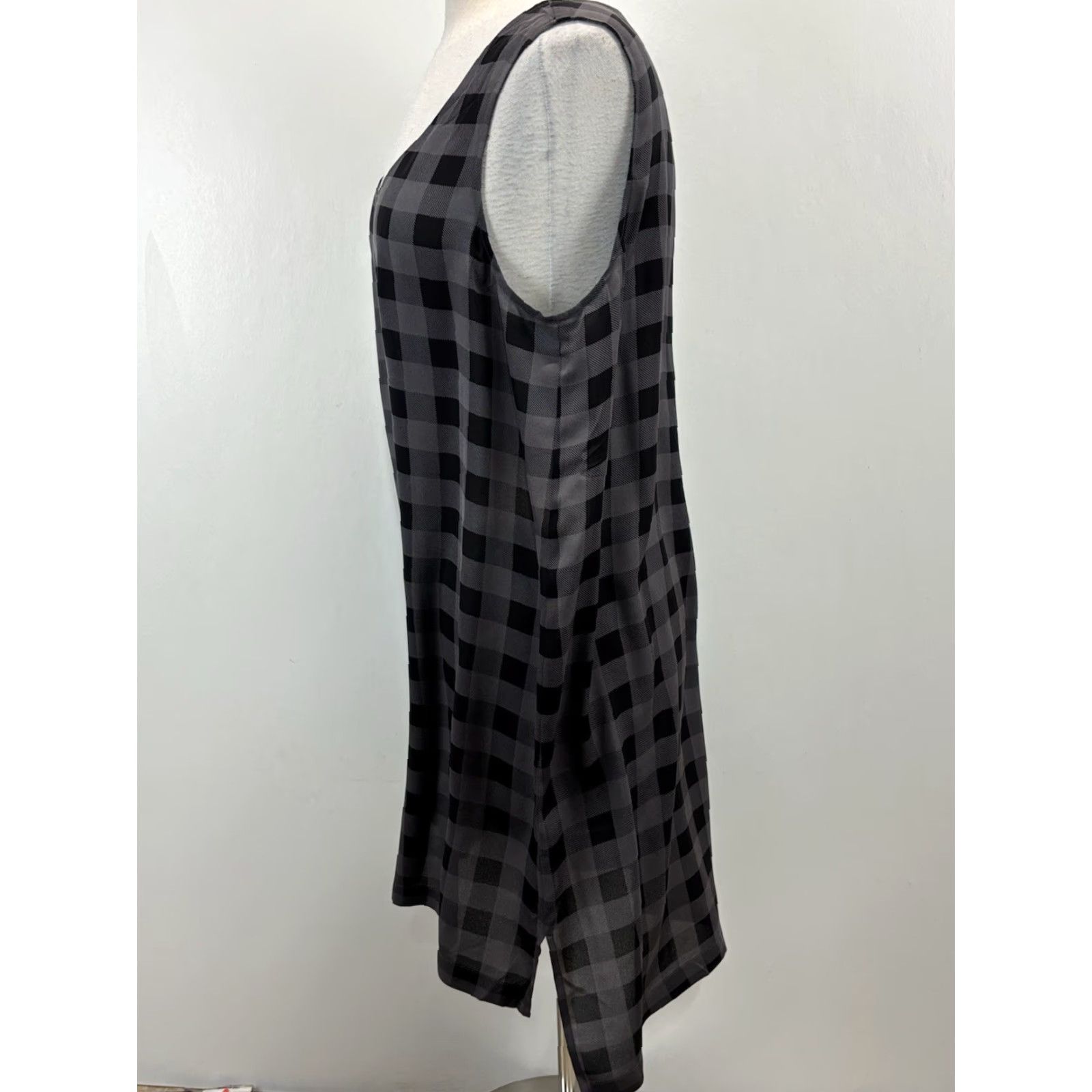 Eileen Fisher Eileen Fisher Tunic Tank Top Shirt L 100% Silk Black Gray Check Lagenlook Womens Shirt Size L / US 10 / IT 46 - 2 Thumbnail
