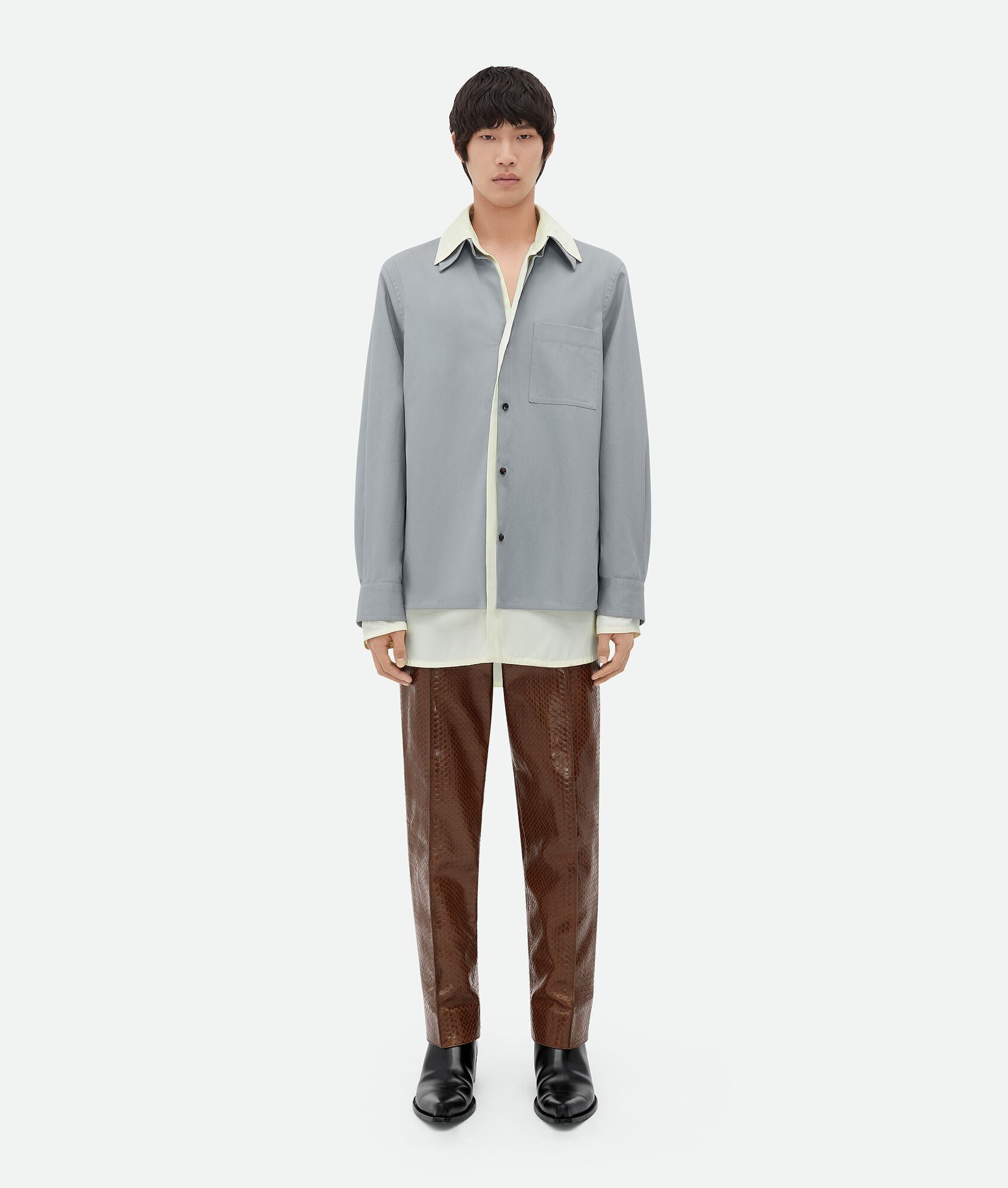 Bottega Veneta o1w1db10825 Relaxed Fit Linen Double Shirt in Vapor/Camomile Size US M / EU 48-50 / 2 - 1 Thumbnail