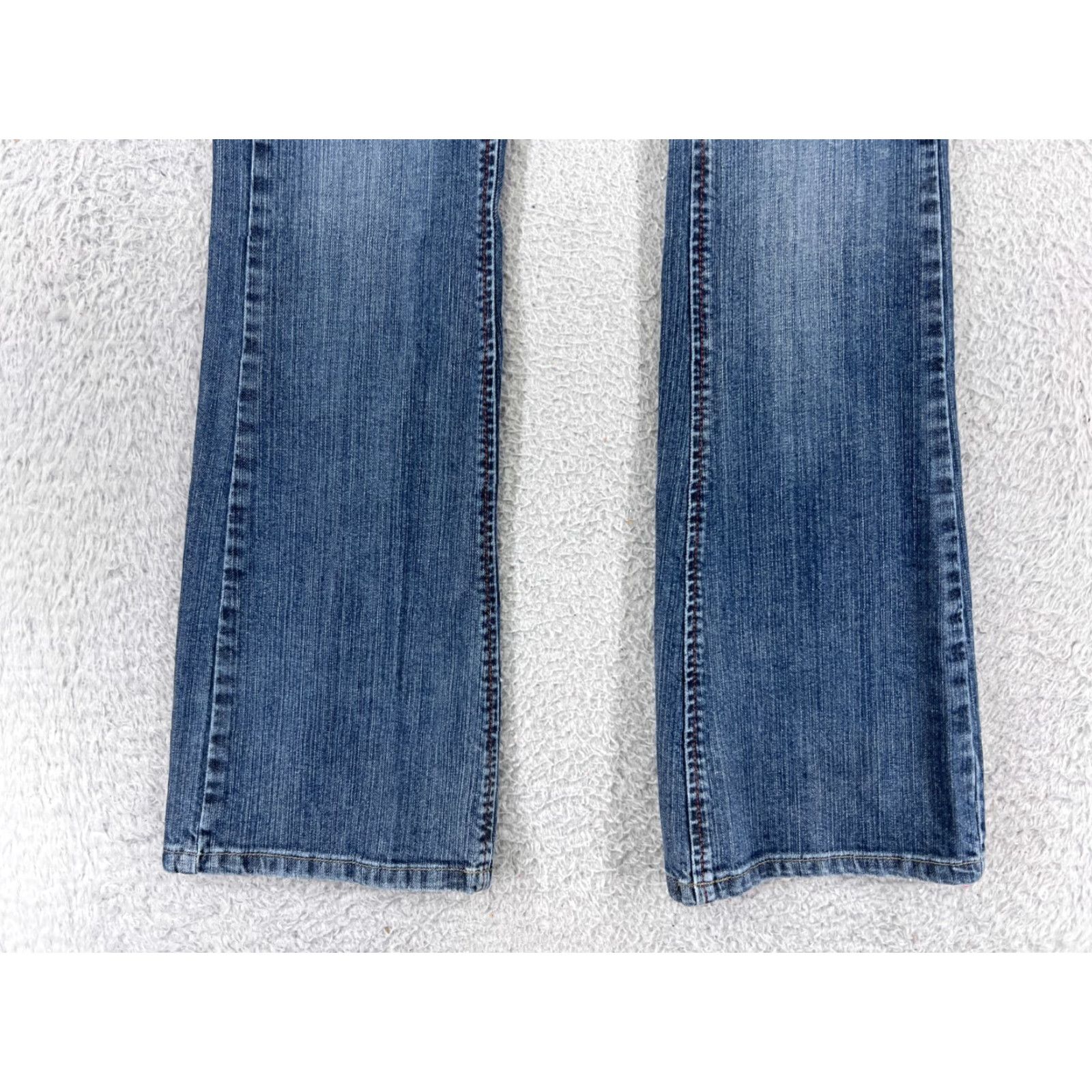 Vintage Premiere Jeans Women 1 Blue Denim Flared Low Rise 5-Pocket Distressed Embroidered Rhinestone Studded Cotton Blend Slim Vintage: No Size 25" / US 0 / IT 36 - 6 Thumbnail