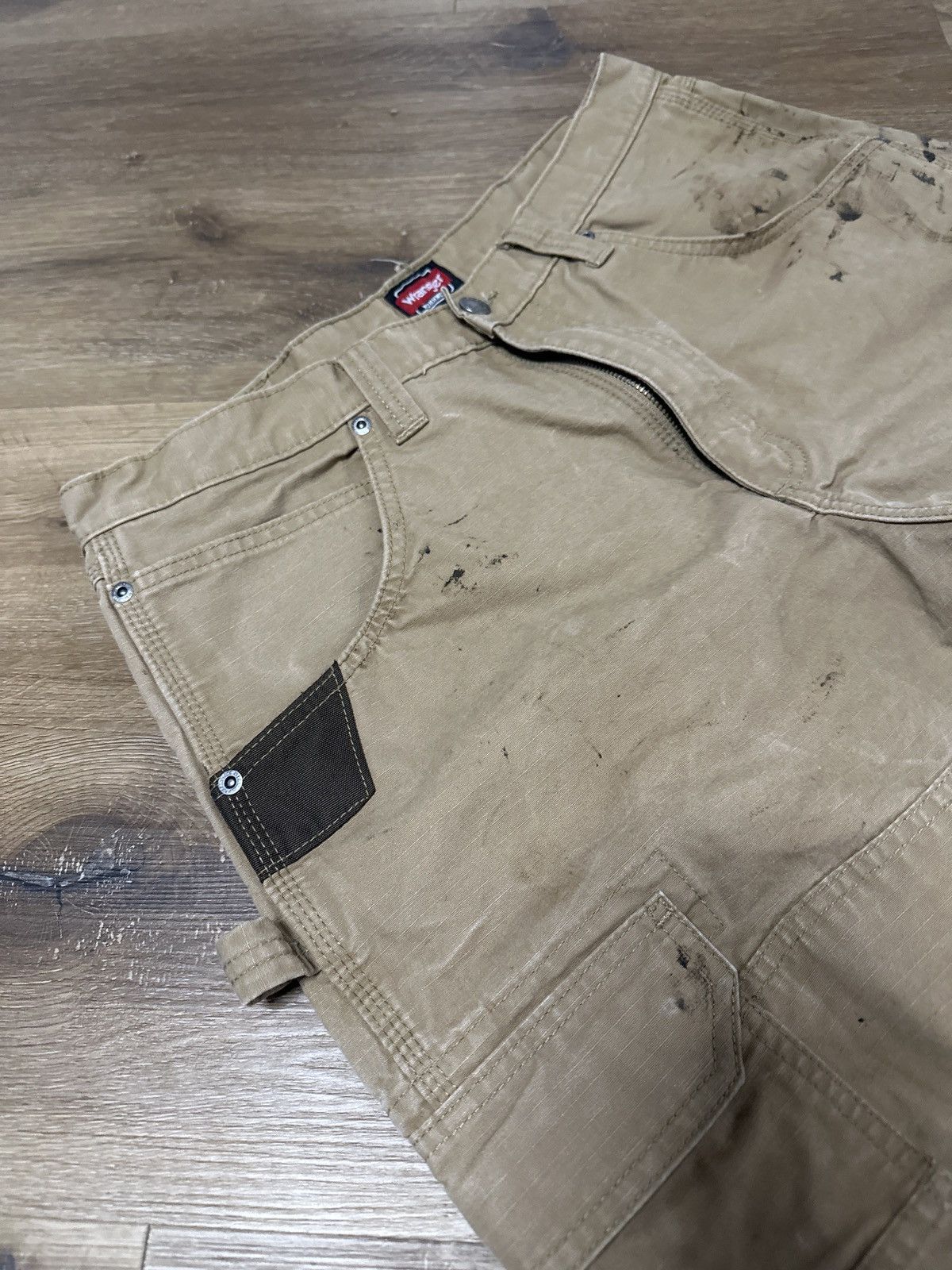 Carhartt × Vintage × Wrangler Vintage 90s thrashed Brown Wrangler Carpenter Jeans Size US 34 / EU 50 - 3 Thumbnail