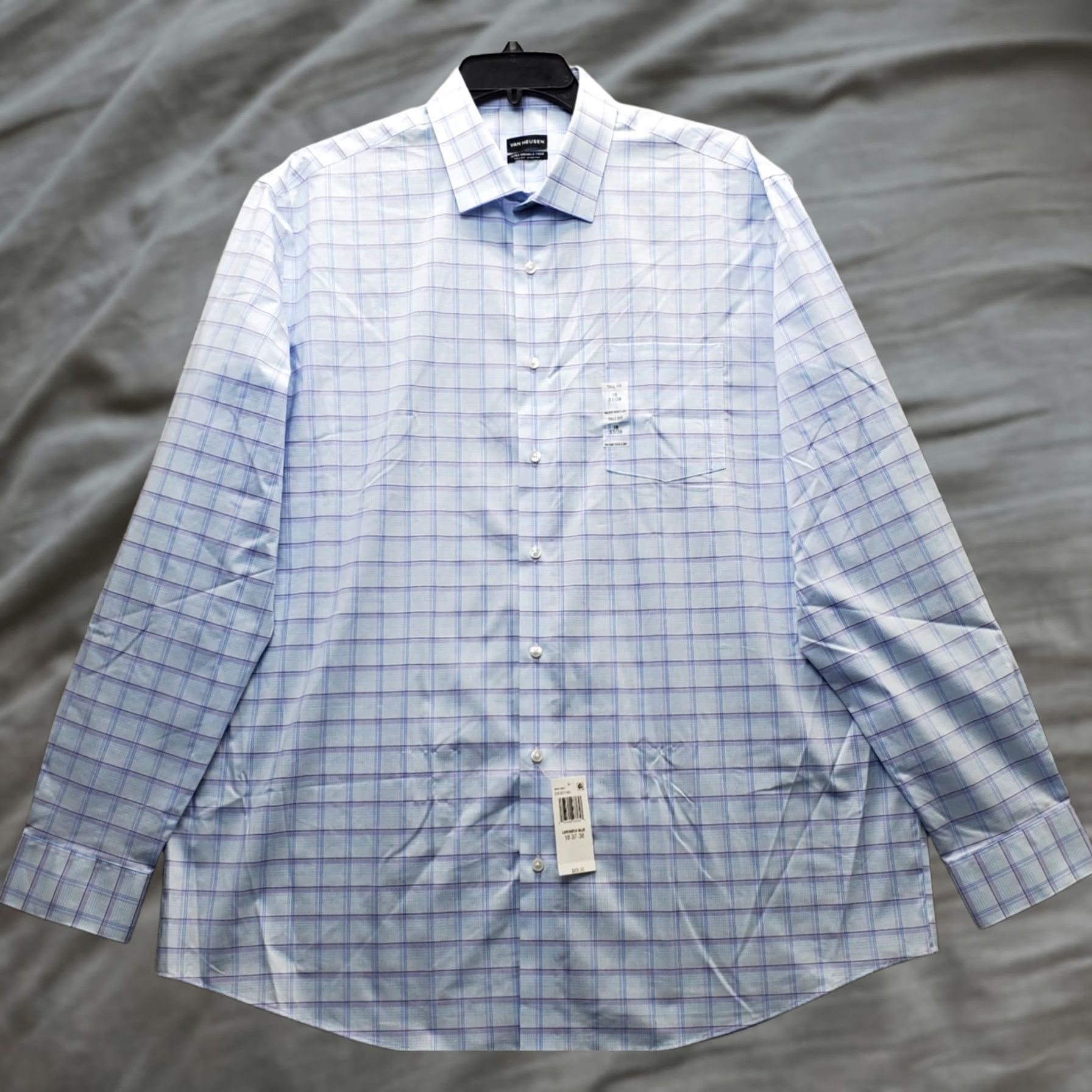 Van Heusen Van Heusen Mens Dress Shirt 18 Multicolor Plaid Tall 18 Wrinkle Free Easy Care 55.5 Chest 34 Length NWT Mens Size 48R - 1 Thumbnail