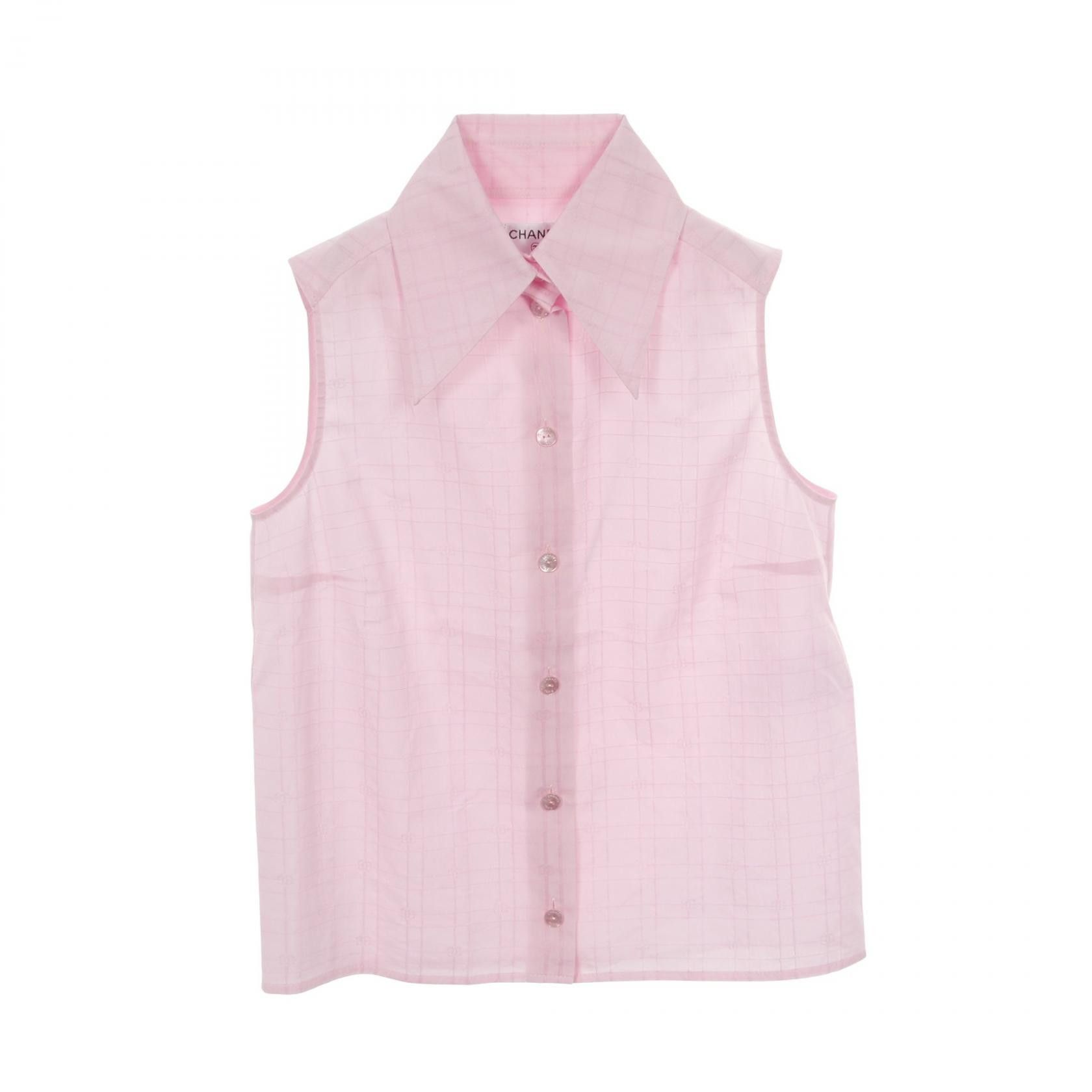 Chanel Chanel Coco Mark Cotton Silk Blouse Cotton Tops DUTY FREE for USA