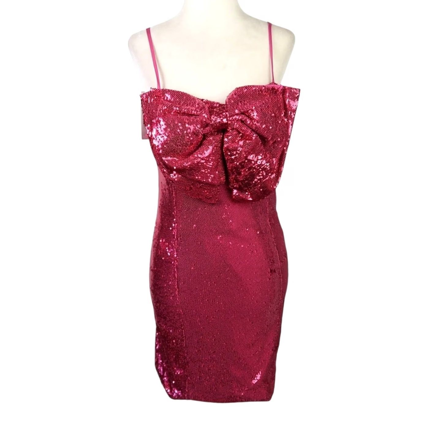Ronny Kobo Torn by Ronny Kobo Lindsay Dress Tulip Pink Sequin Bow Mini Dress M NWT Women Sleeveless Short Formal Party/Cocktail Size M / US 6-8 / IT 42-44 - 2 Thumbnail