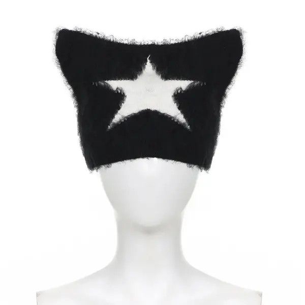 Japanese Brand Kin Kawaii Knitted Star Pattern Cat Ear Beanies Hat Size ONE SIZE - 8 Thumbnail